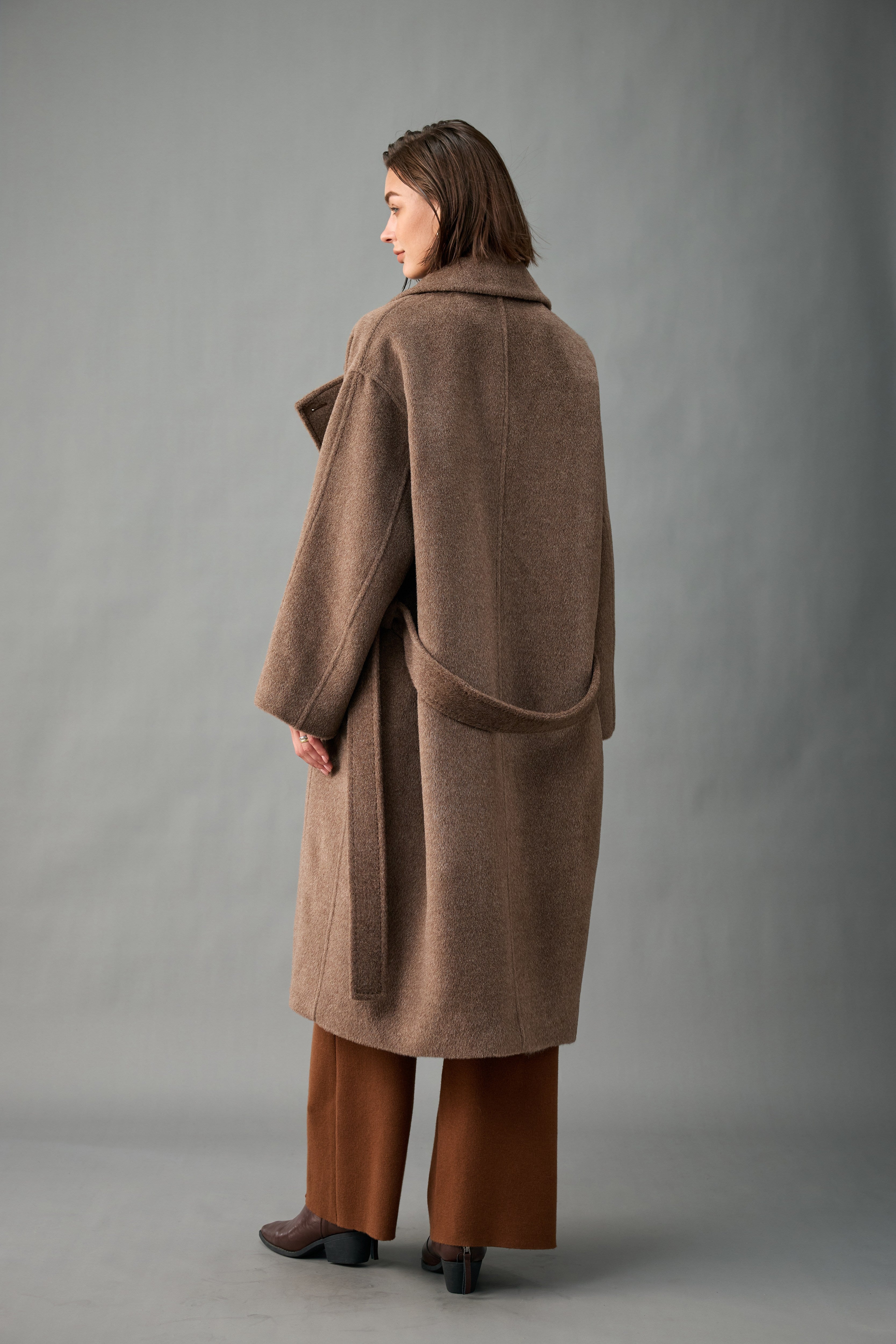Evelluna Belted Long Coat in Luxury Wool Blend
