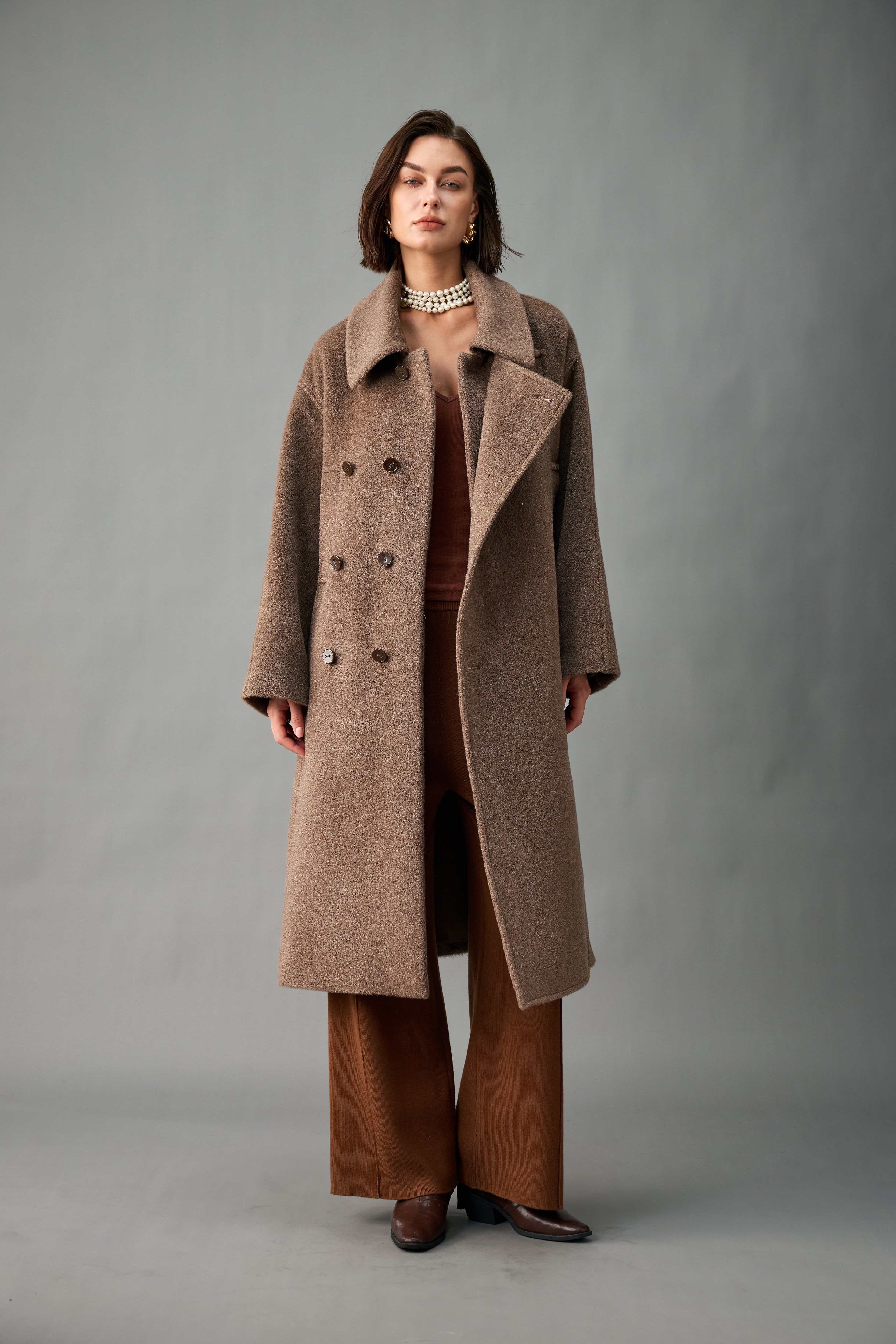 Evelluna Belted Long Coat in Luxury Wool Blend