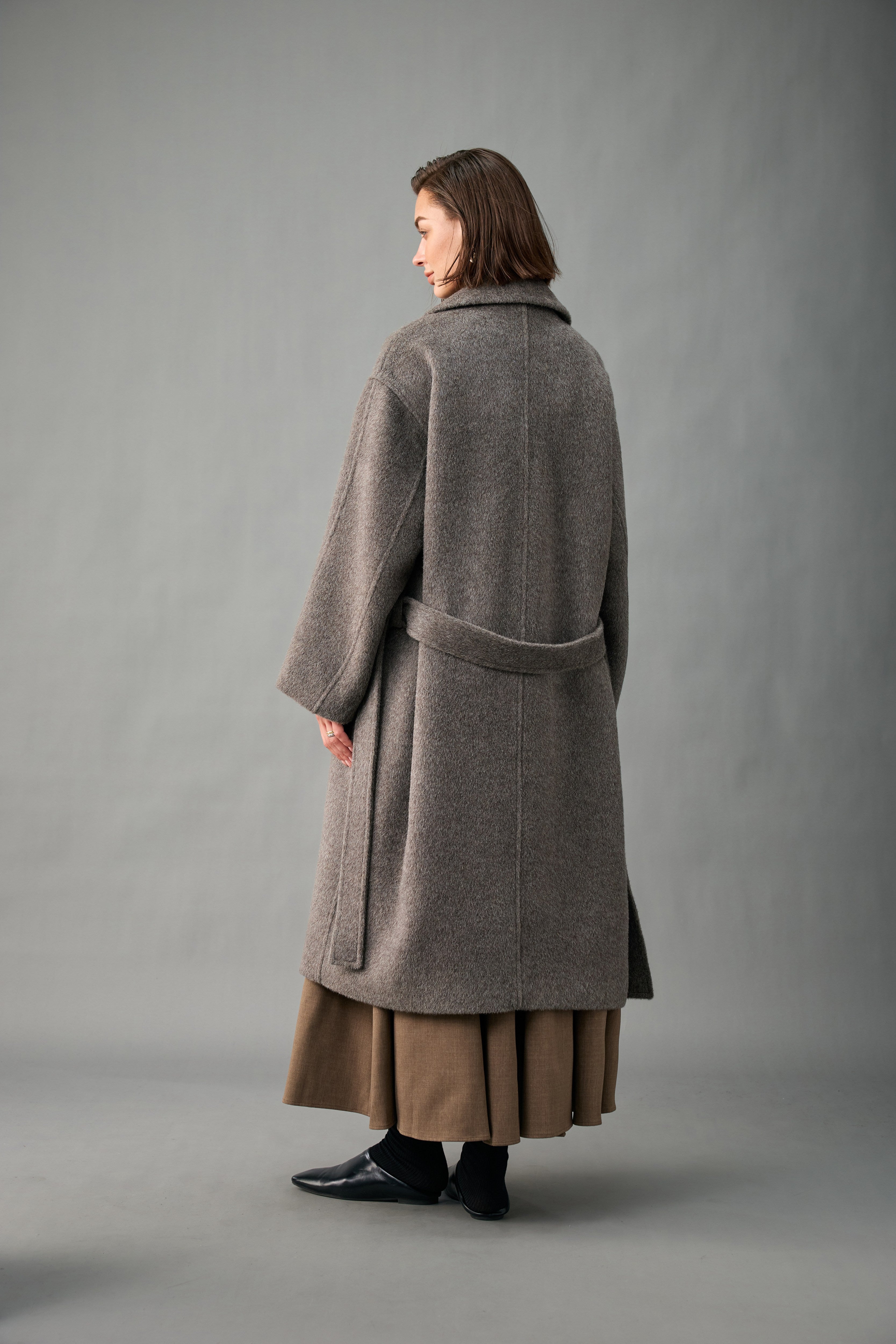 Evelluna Belted Long Coat in Luxury Wool Blend