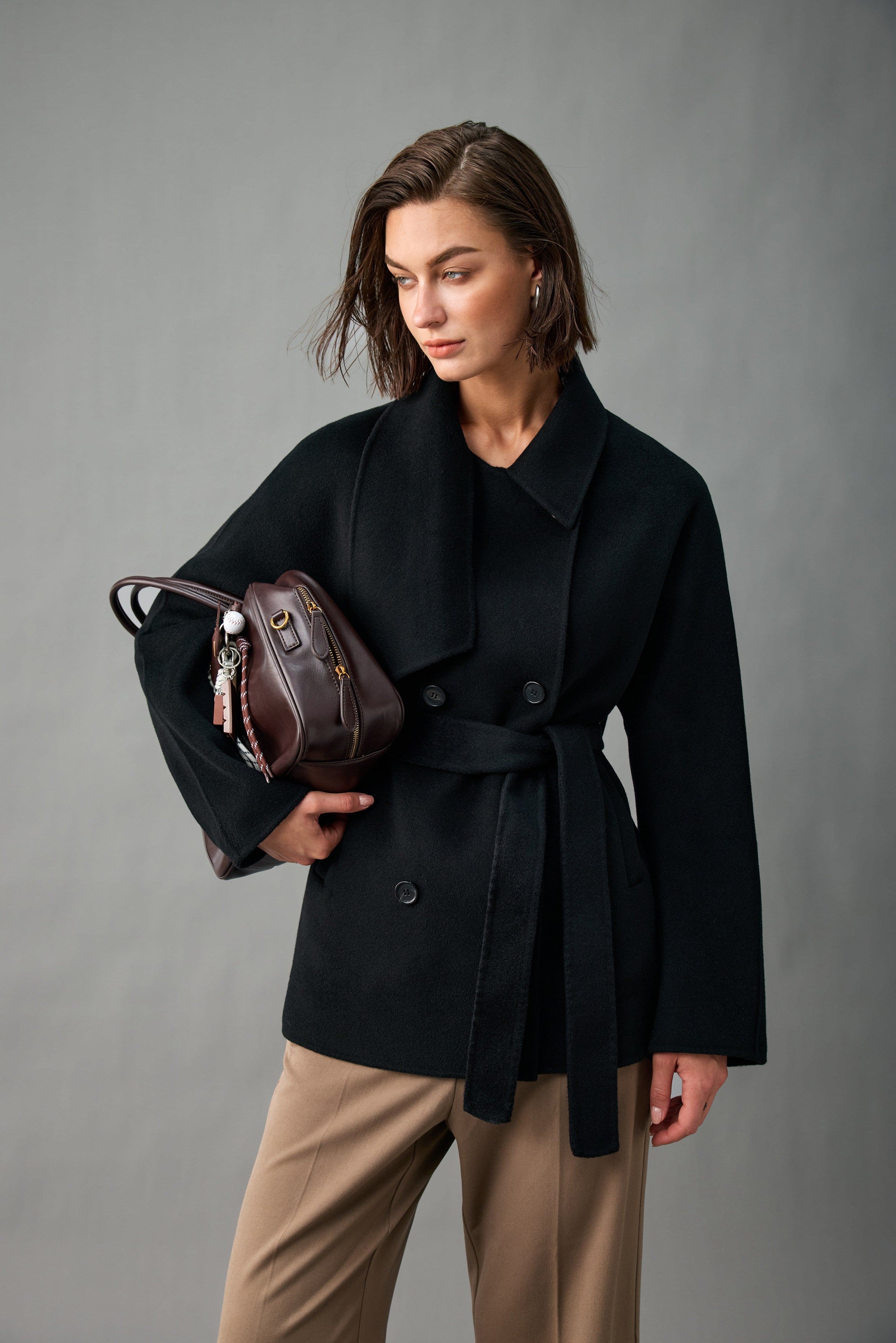 Evelluna Unlined Belted 100% Cashmere Short Coat