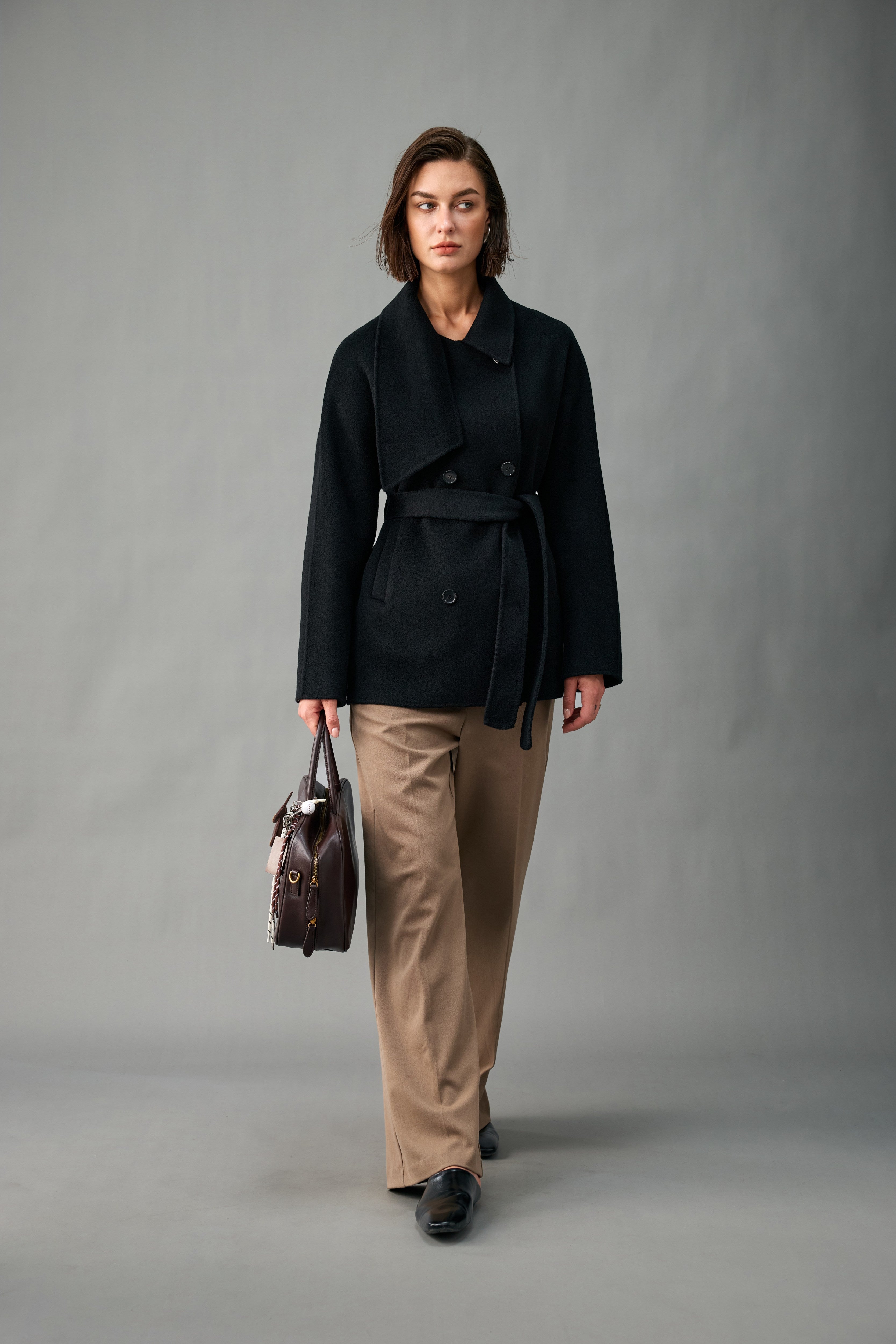 Evelluna Unlined Belted 100% Cashmere Short Coat