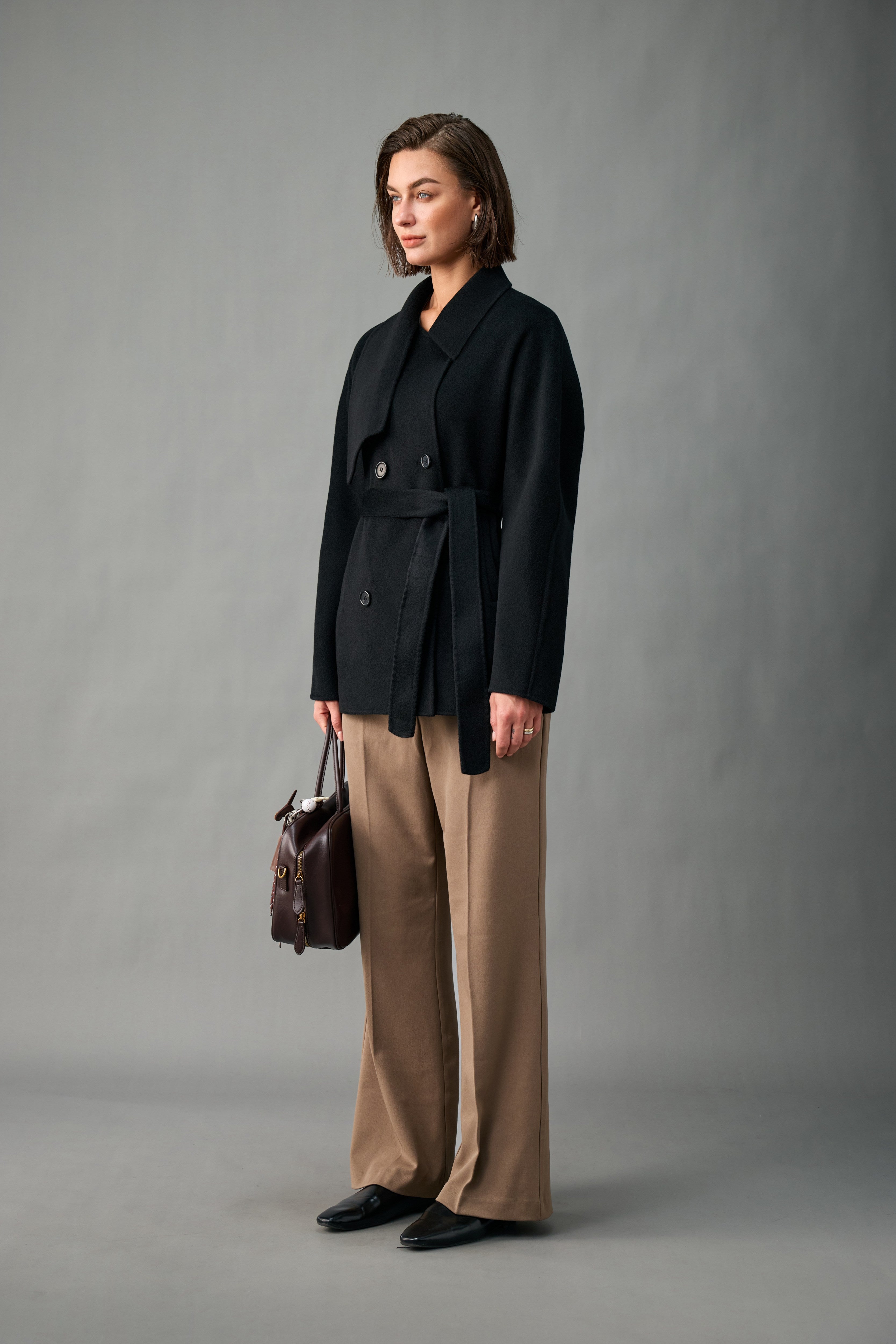 Evelluna Unlined Belted 100% Cashmere Short Coat