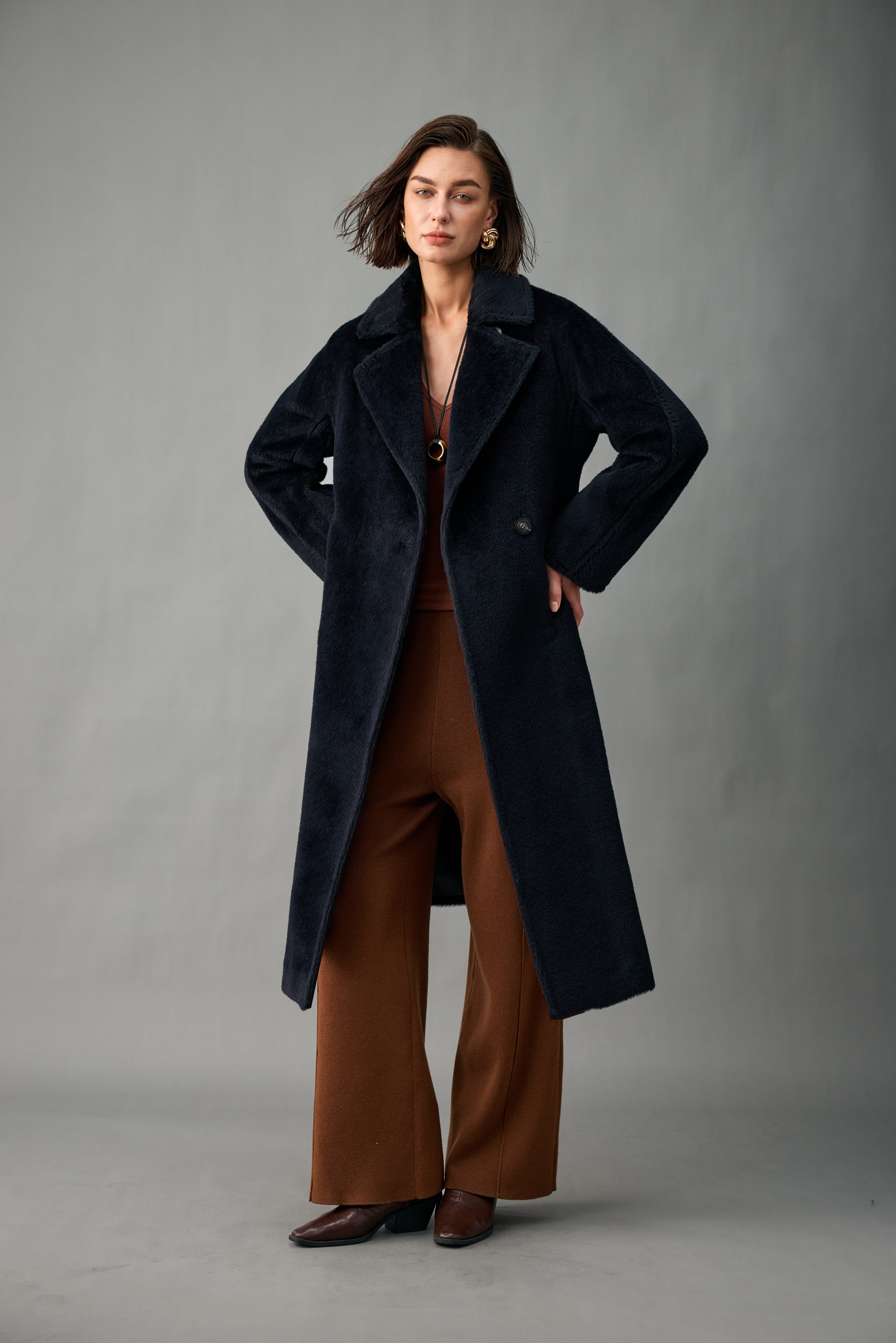 Evelluna Royal Baby Alpaca Belted Long Coat