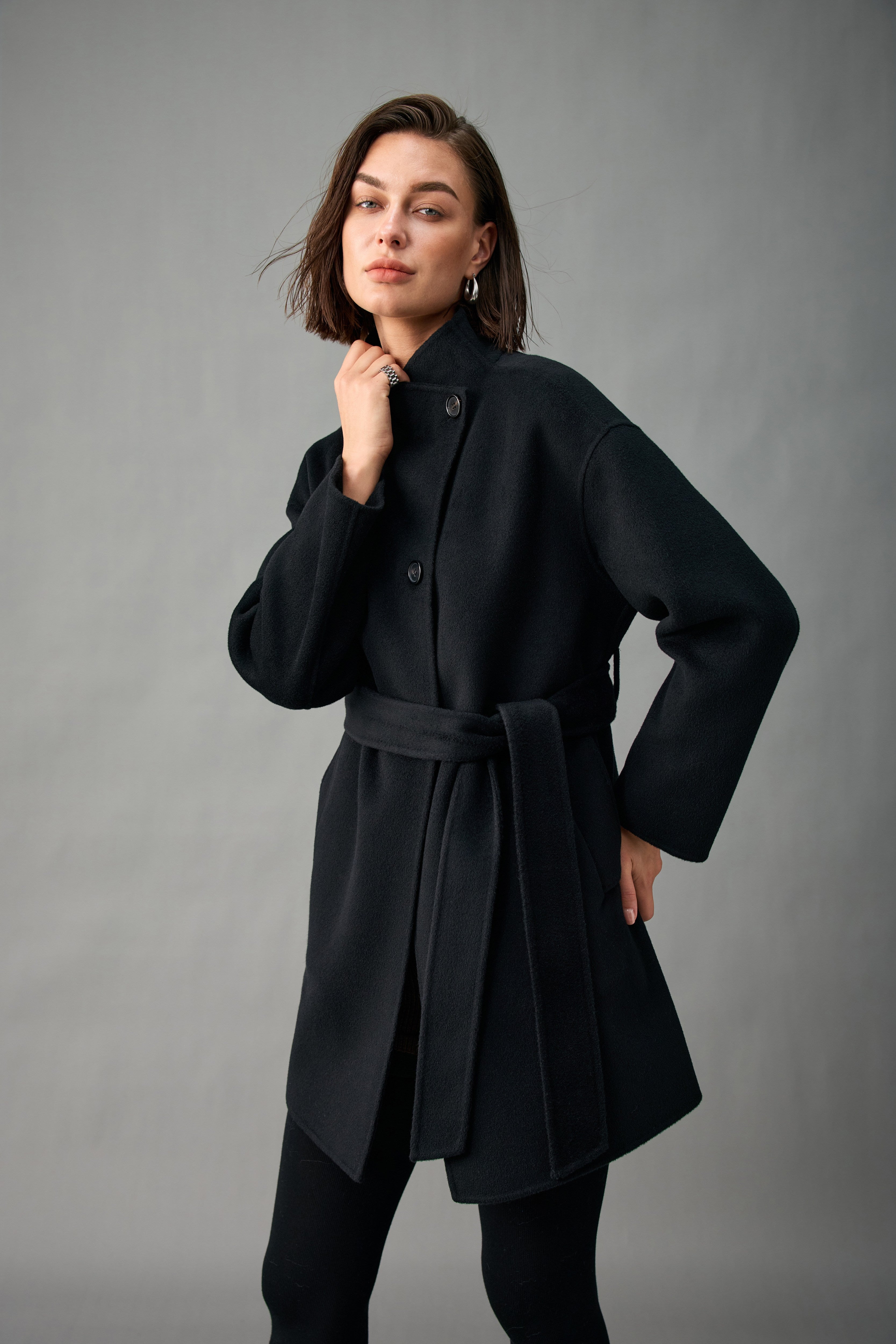 Evelluna Unlined Belted Cashmere Wool Mid-Length Coat