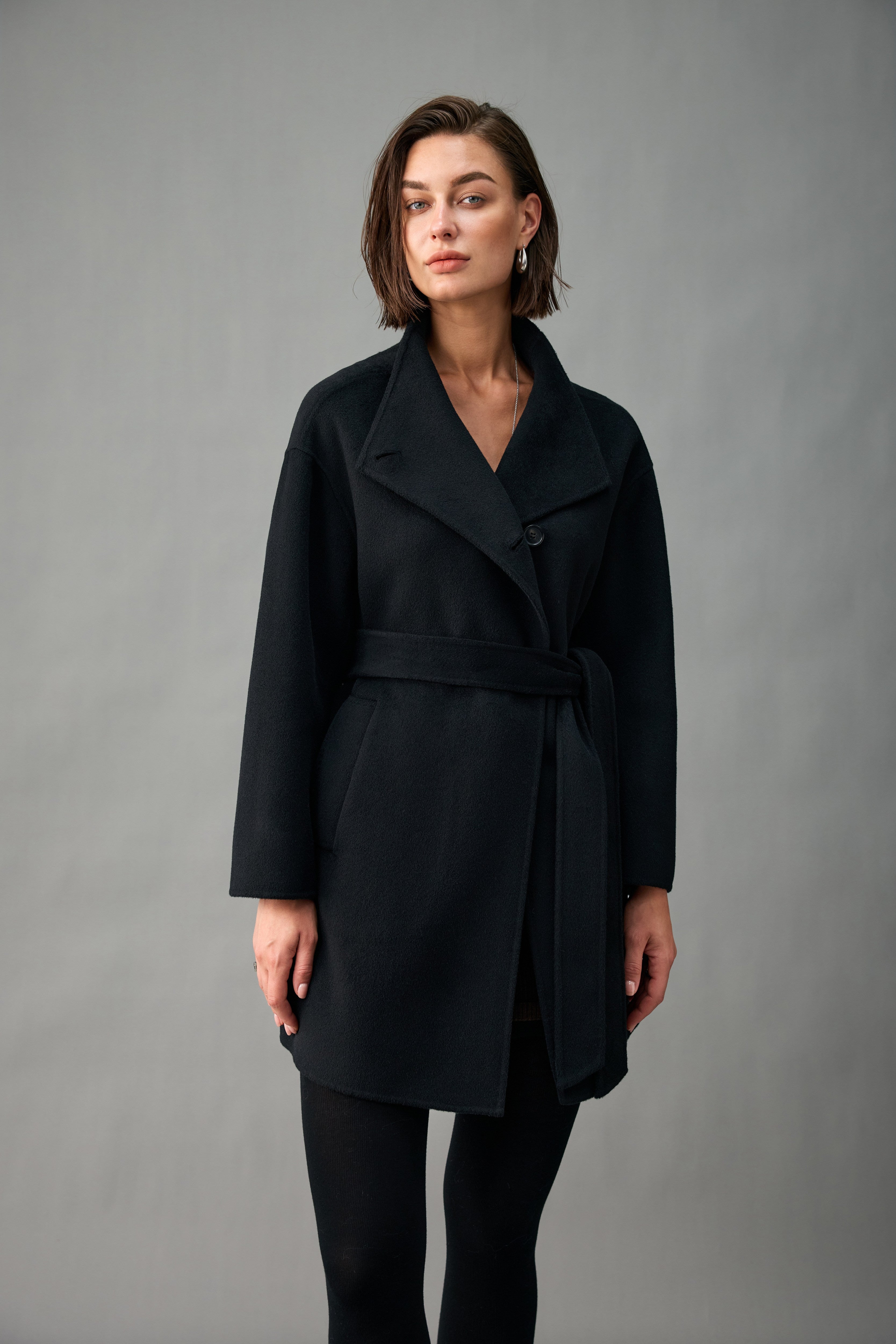 Evelluna Unlined Belted Cashmere Wool Mid-Length Coat