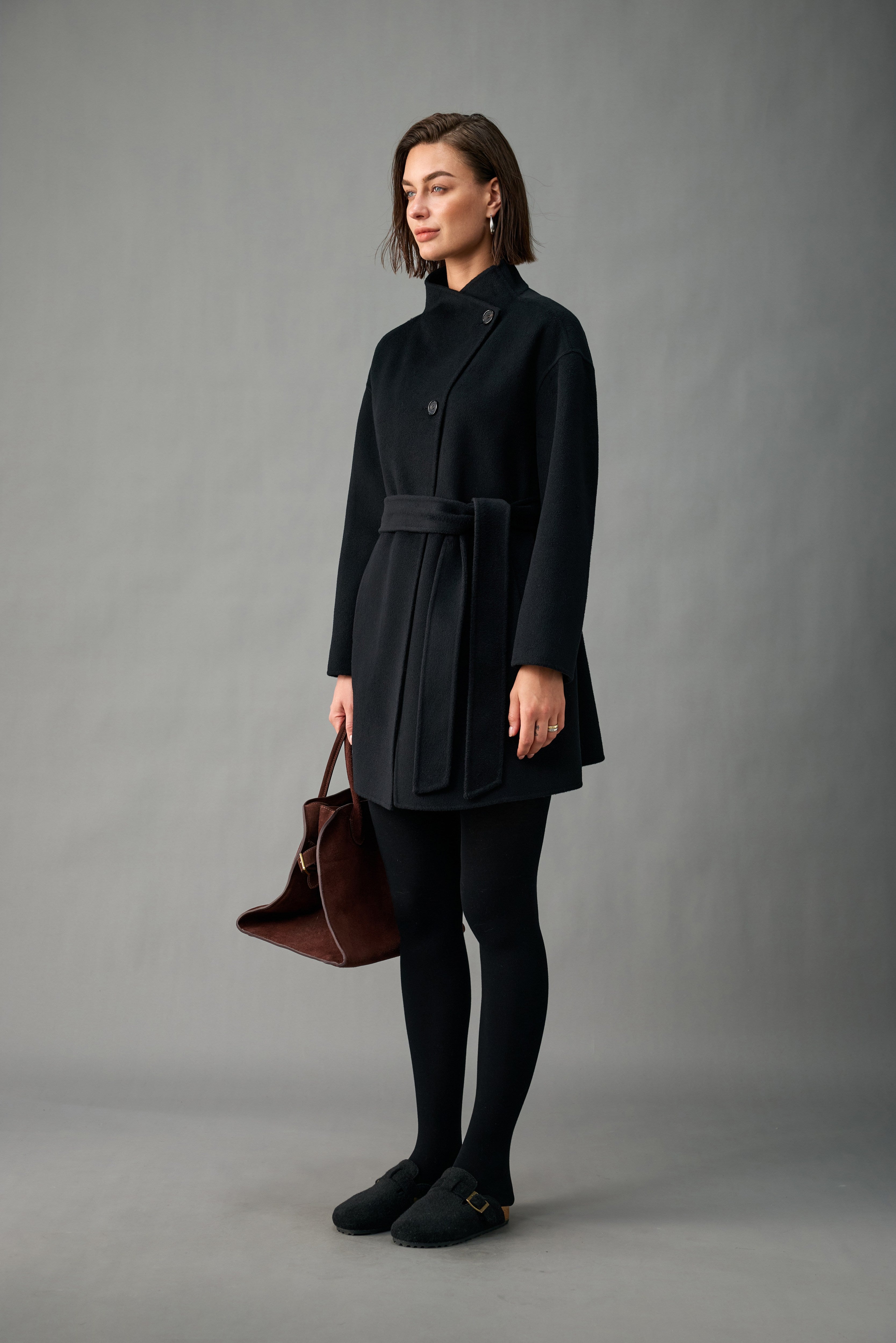 Evelluna Unlined Belted Cashmere Wool Mid-Length Coat