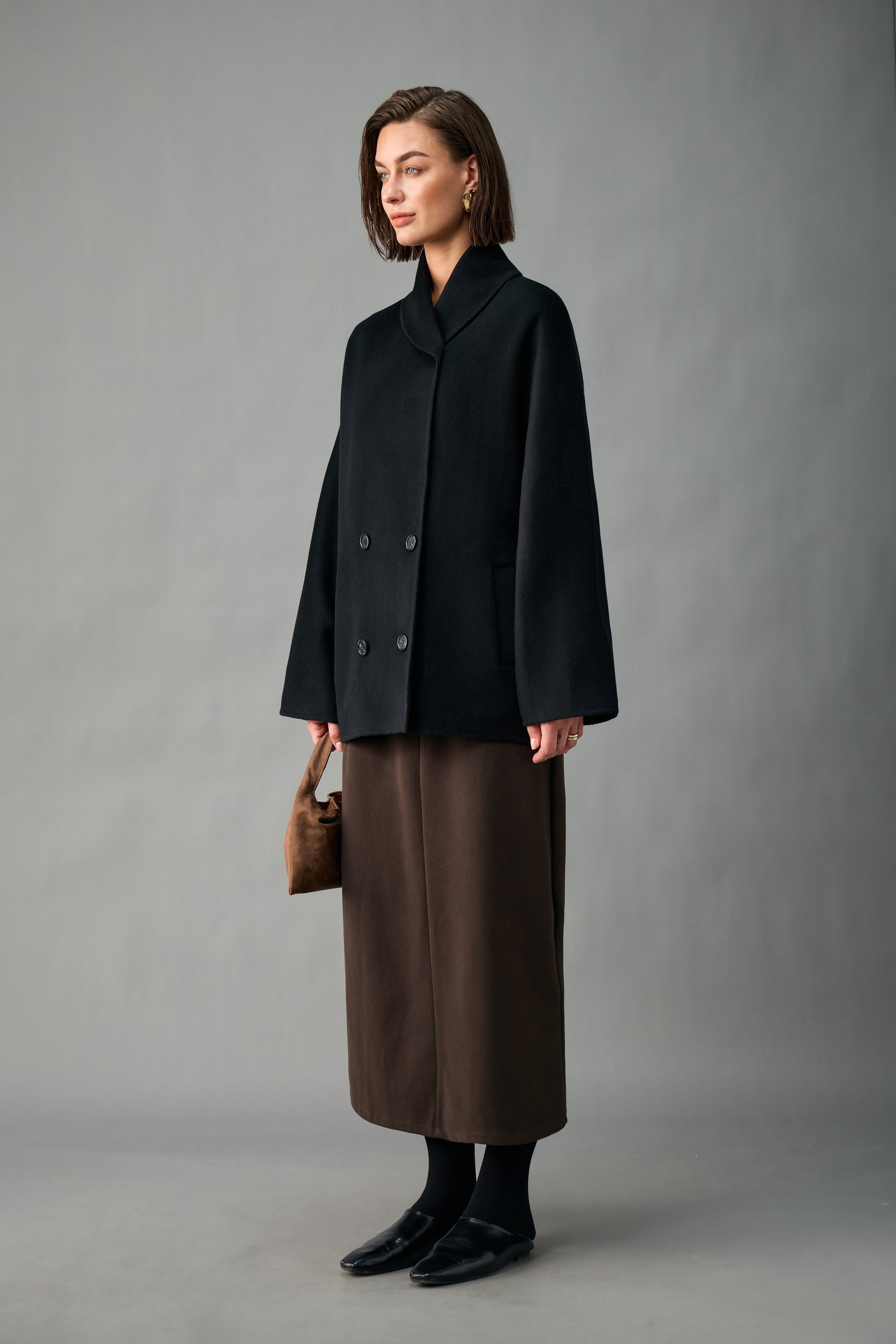 Evelluna Unlined Double-Breasted 100% Cashmere Short Coat