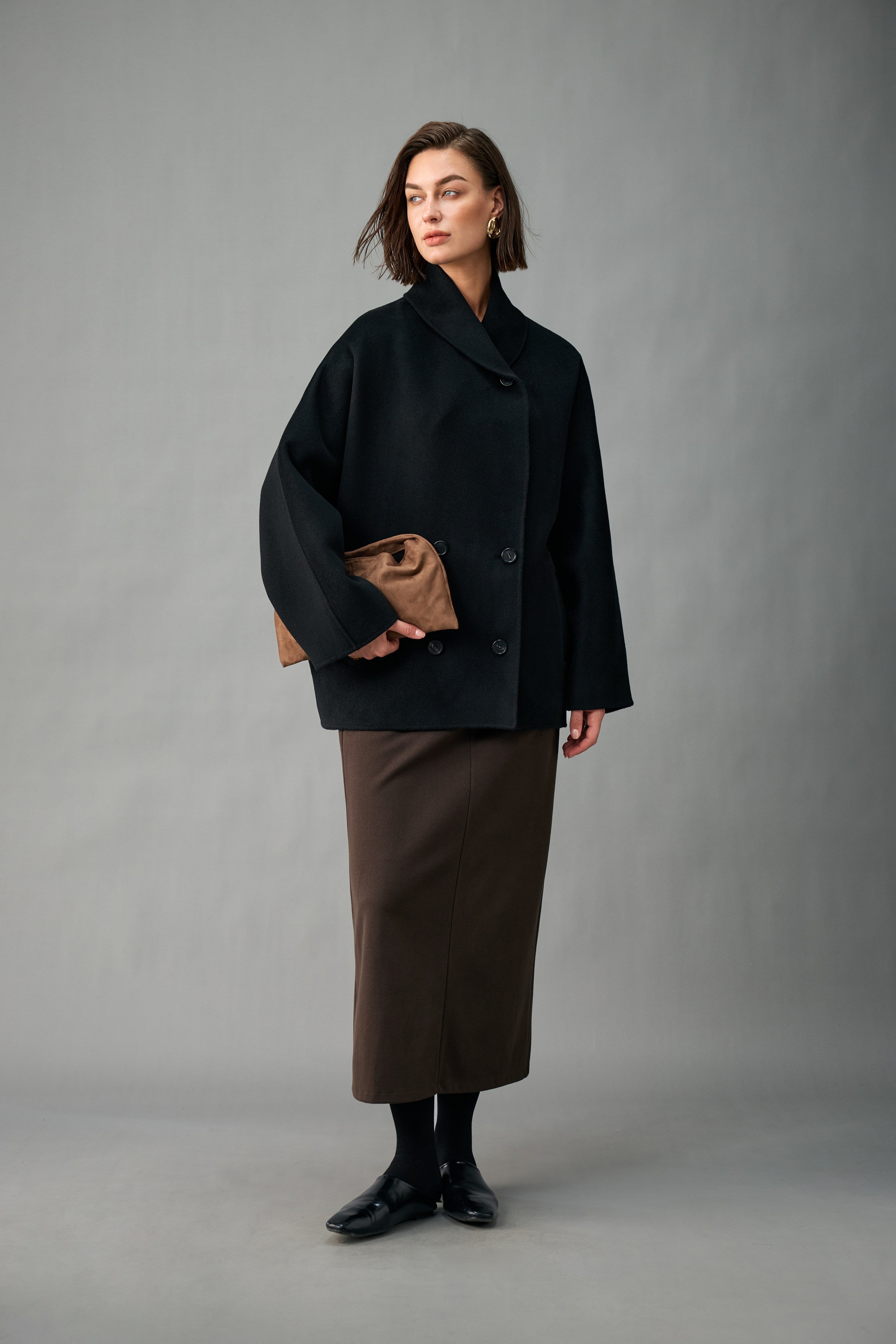 Evelluna Unlined Double-Breasted 100% Cashmere Short Coat