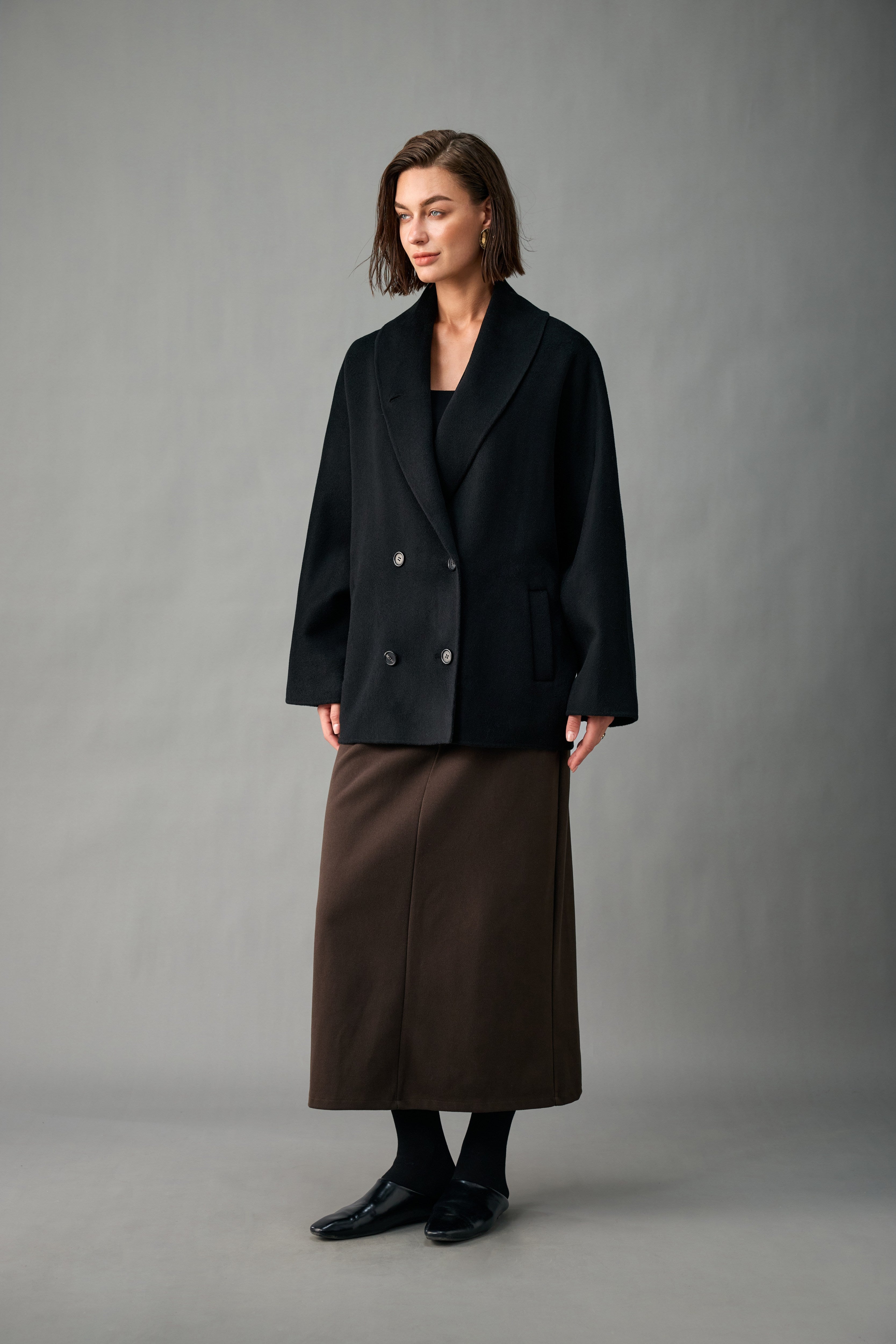 Evelluna Unlined Double-Breasted 100% Cashmere Short Coat