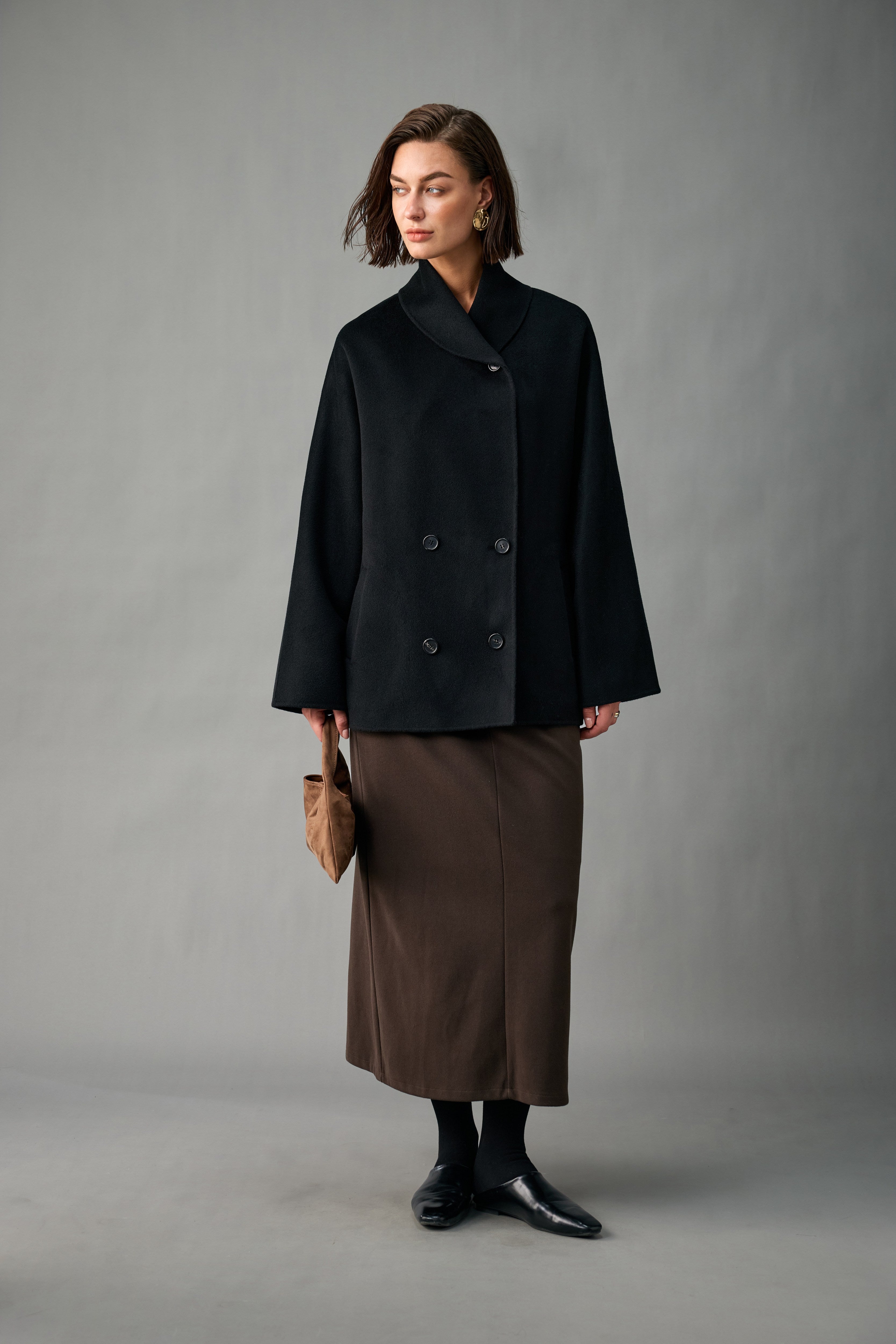Evelluna Unlined Double-Breasted 100% Cashmere Short Coat