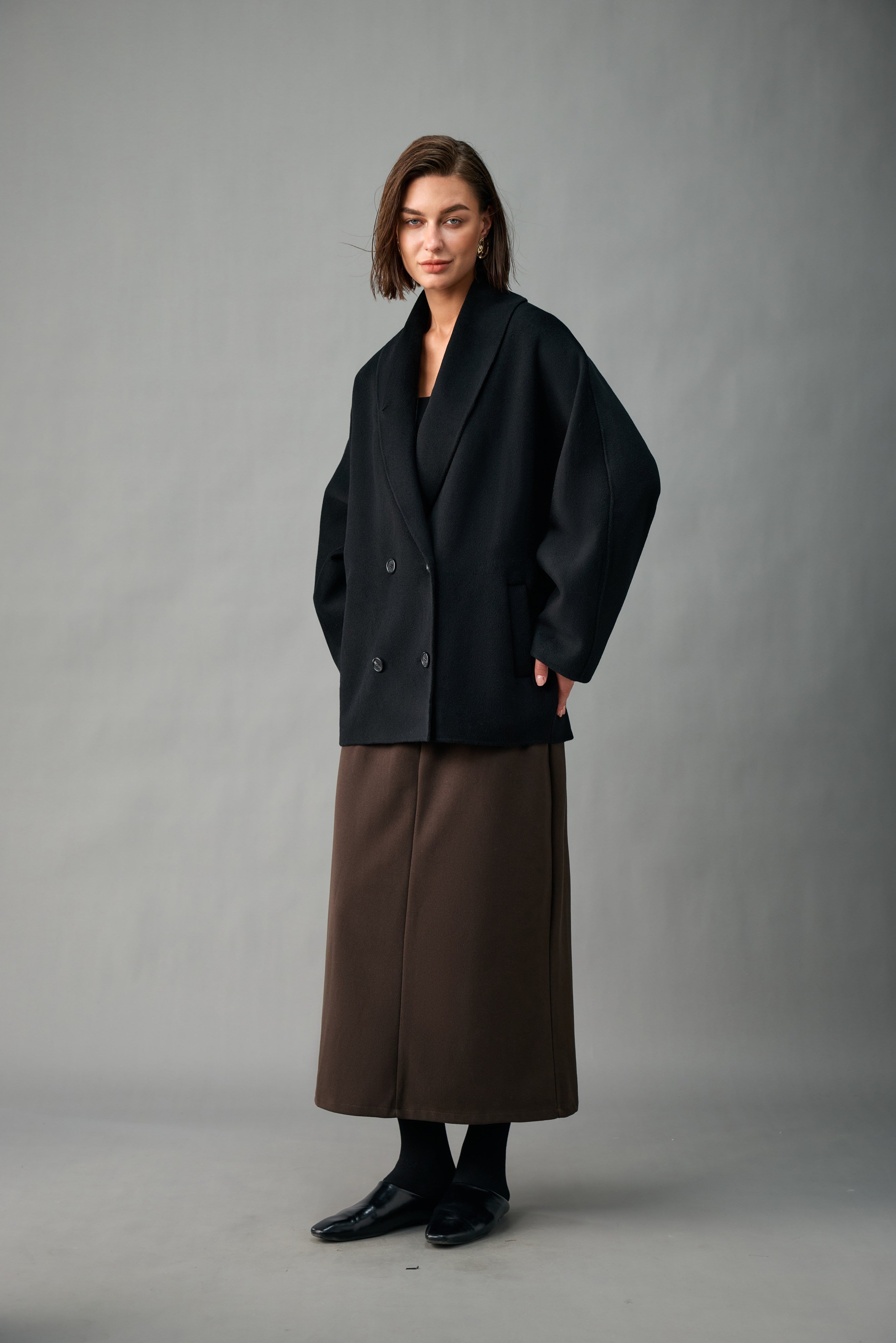 Evelluna Unlined Double-Breasted 100% Cashmere Short Coat