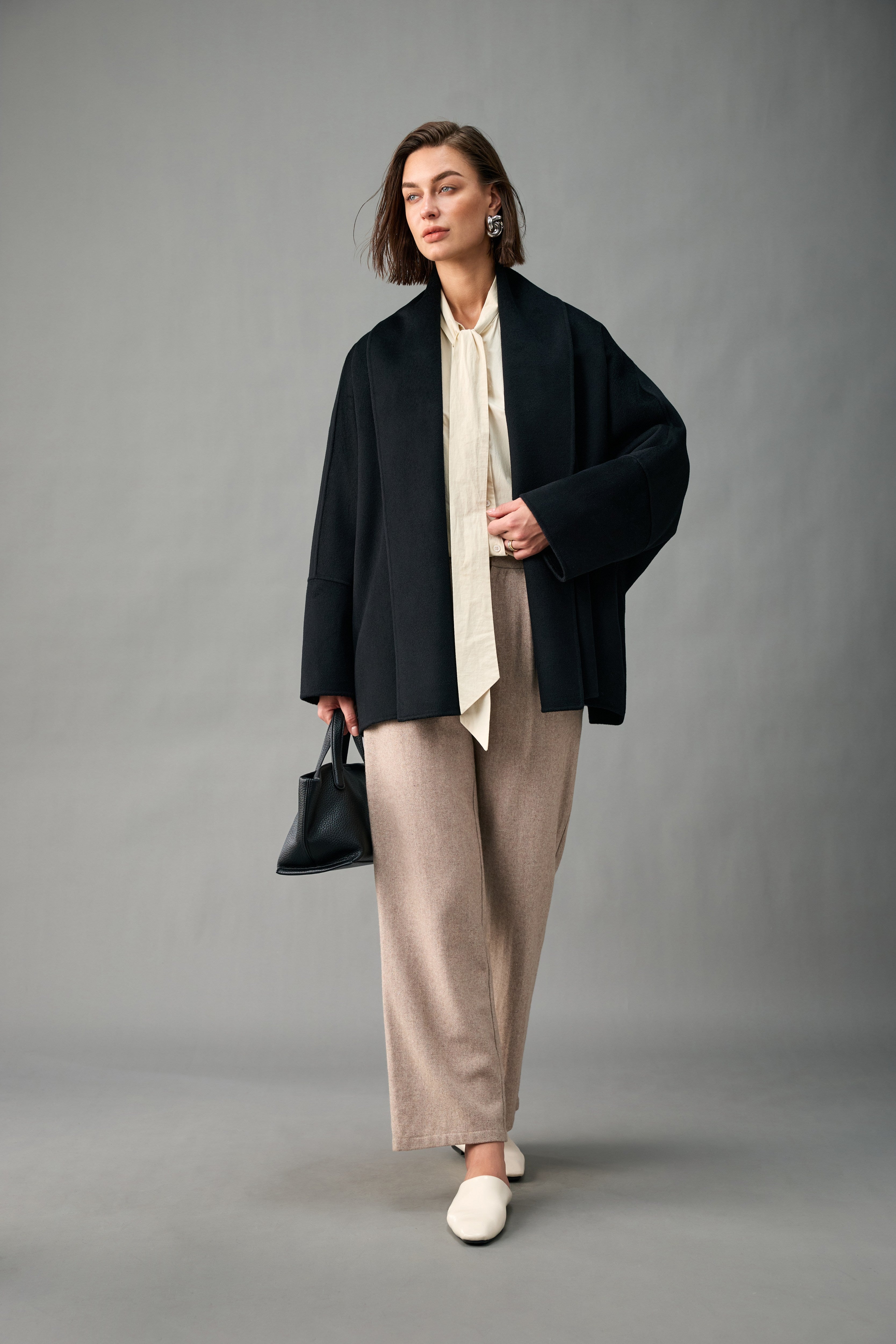 Evelluna Unlined Cashmere Wool Short Coat with Shawl Collar