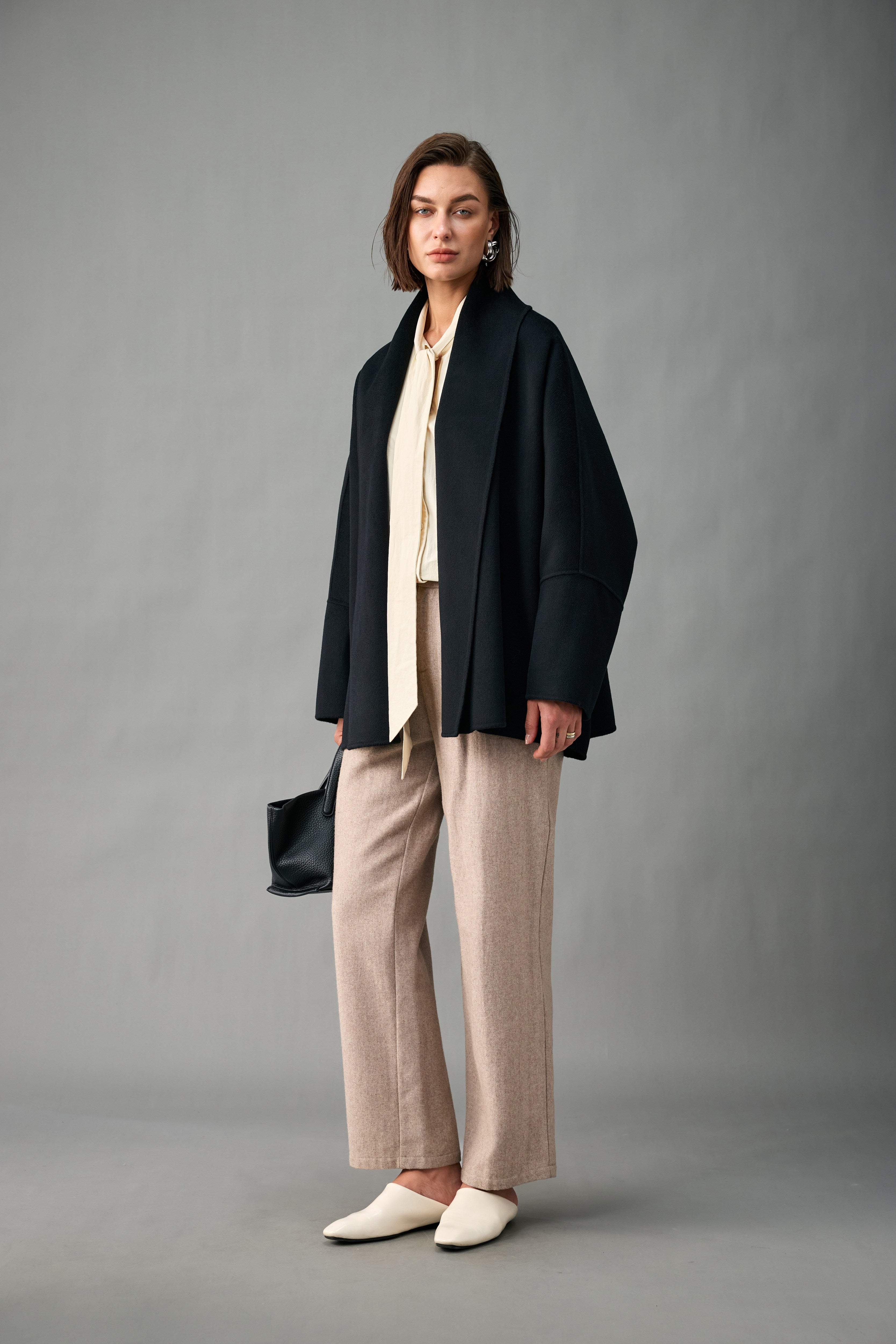 Evelluna Unlined Cashmere Wool Short Coat with Shawl Collar