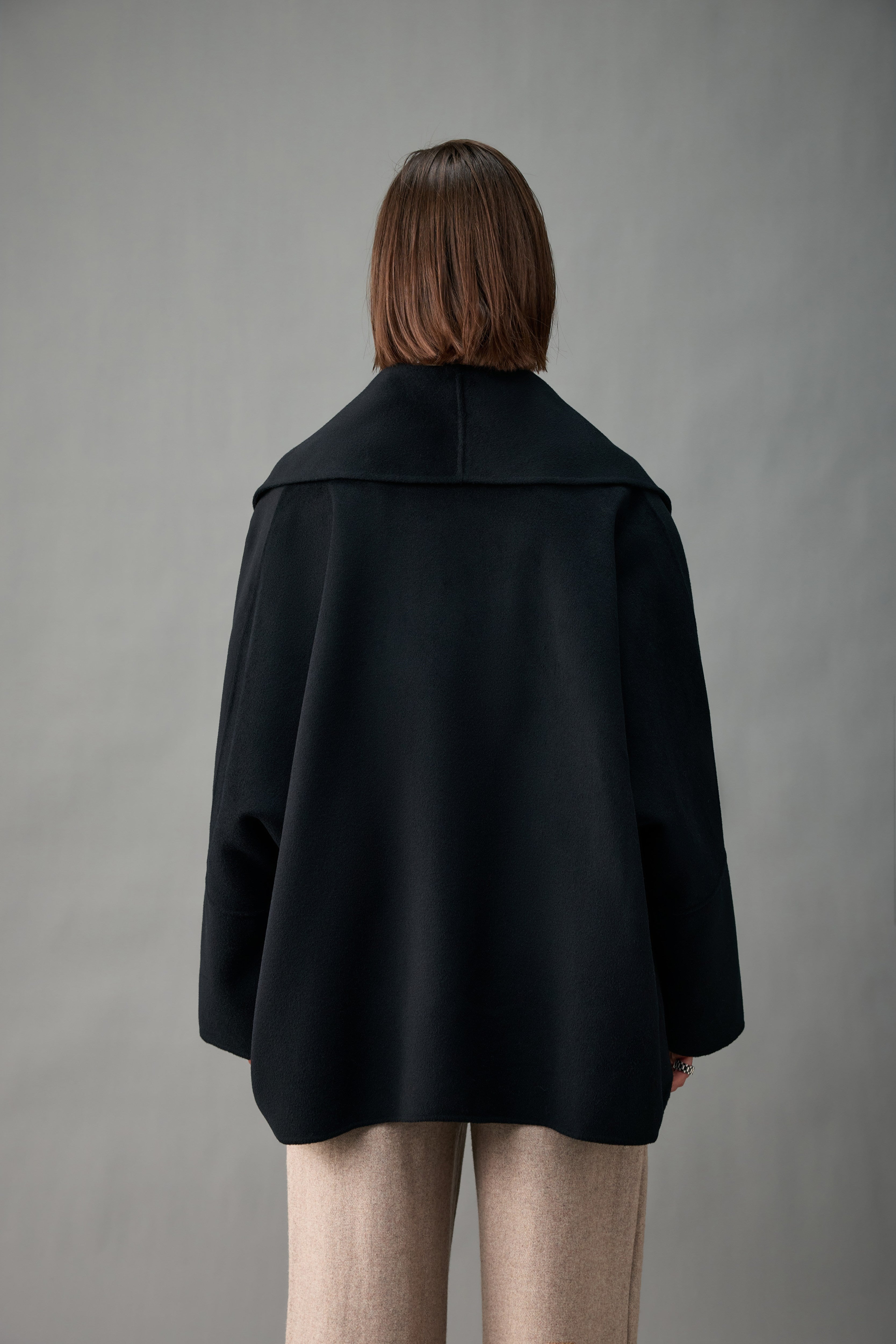 Evelluna Unlined Cashmere Wool Short Coat with Shawl Collar