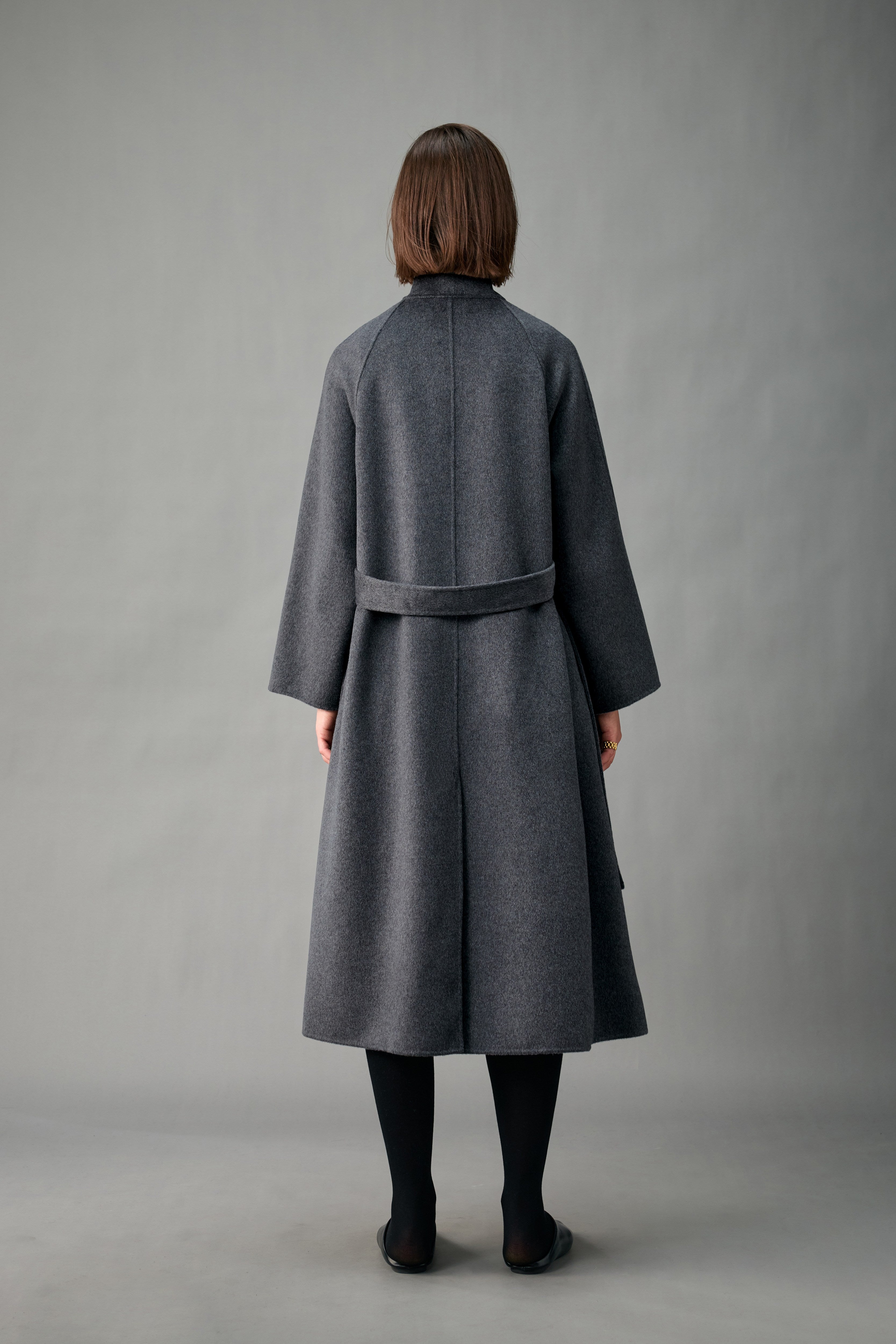 Evelluna Unlined Belted 100% Cashmere Stand-Collar Long Coat
