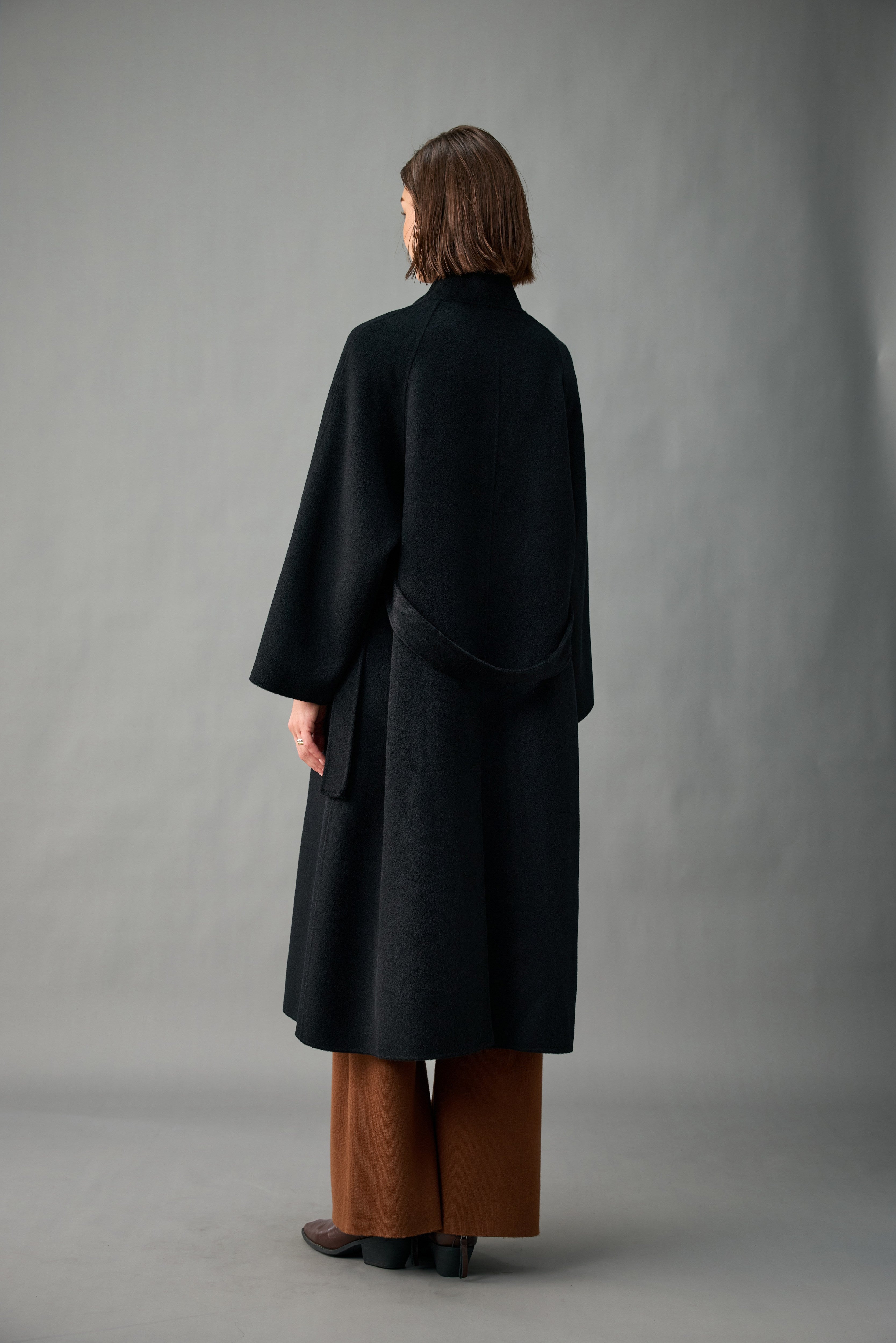 Evelluna Unlined Belted 100% Cashmere Stand-Collar Long Coat