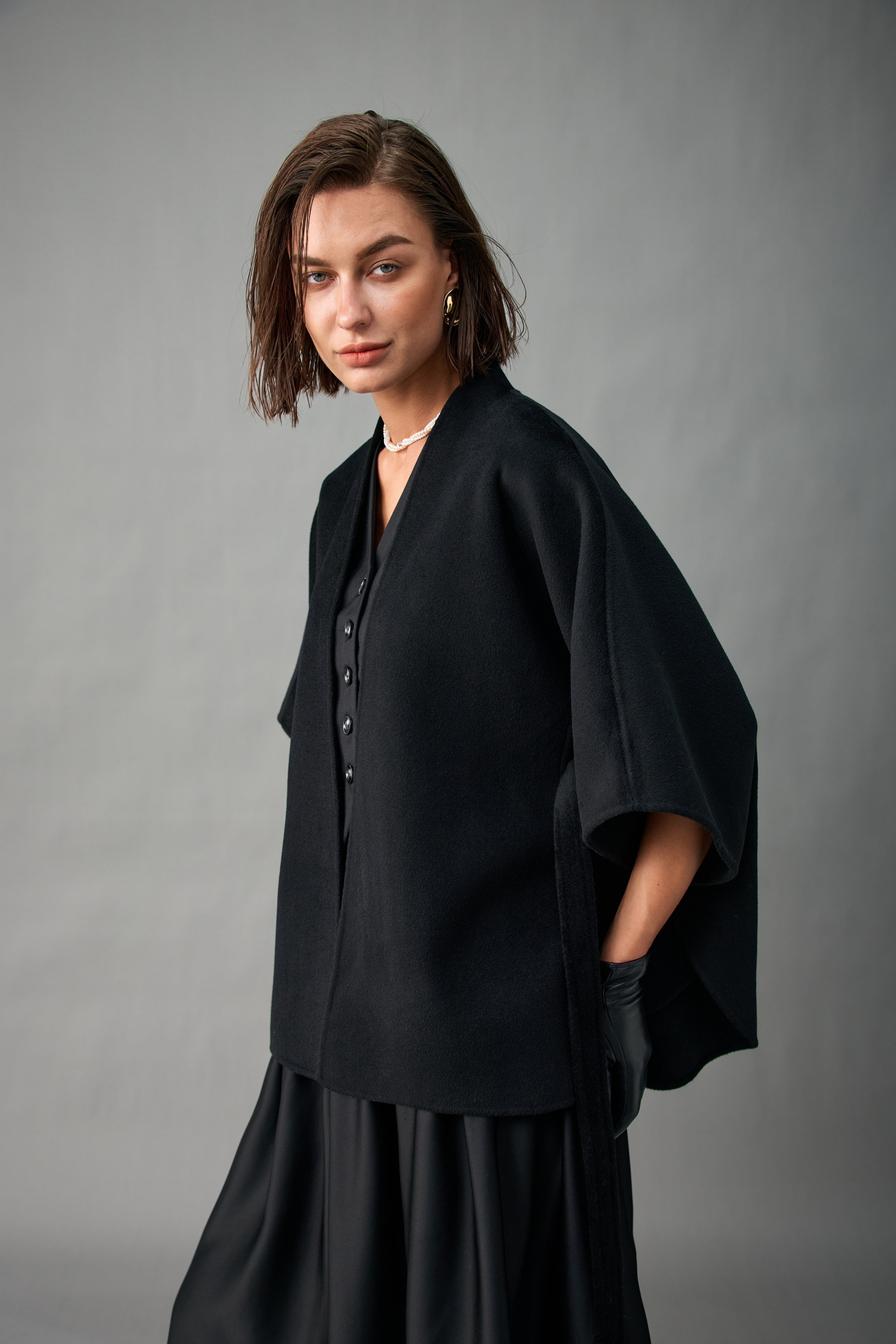 Evelluna Unlined Cashmere Wool Wrap Cape Shawl