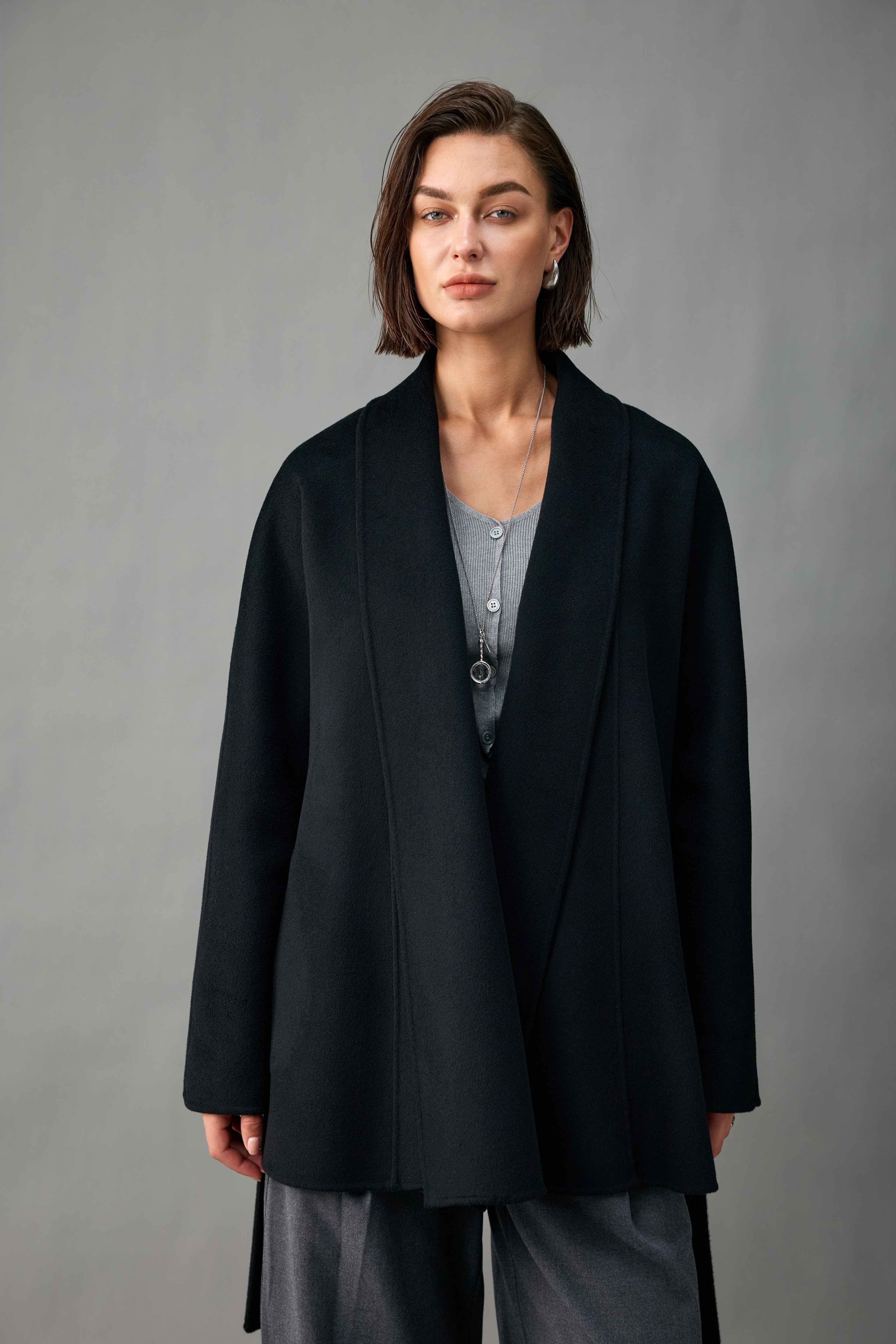 Evelluna Unlined Belted Cashmere Wool Wrap Coat