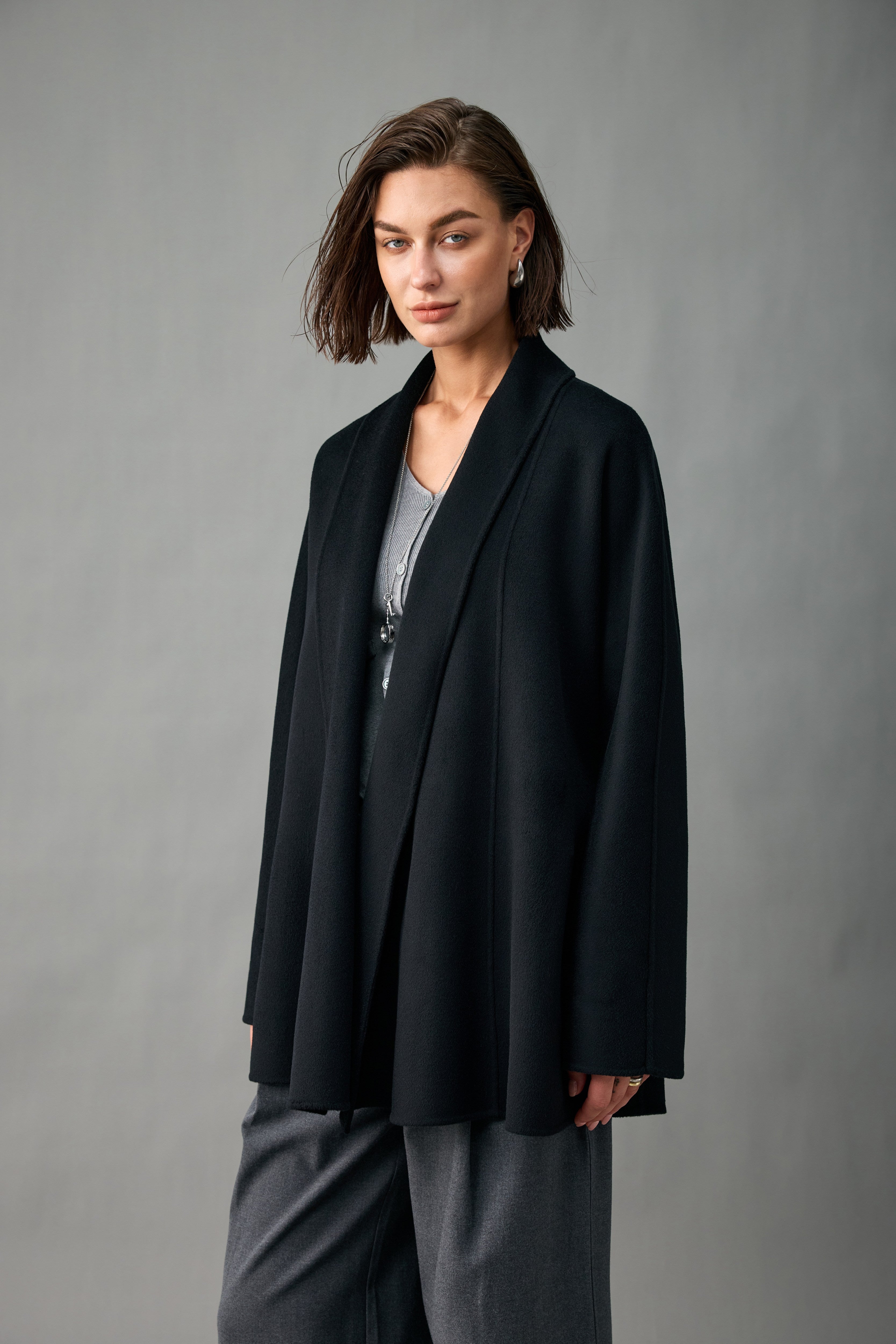 Evelluna Unlined Belted Cashmere Wool Wrap Coat
