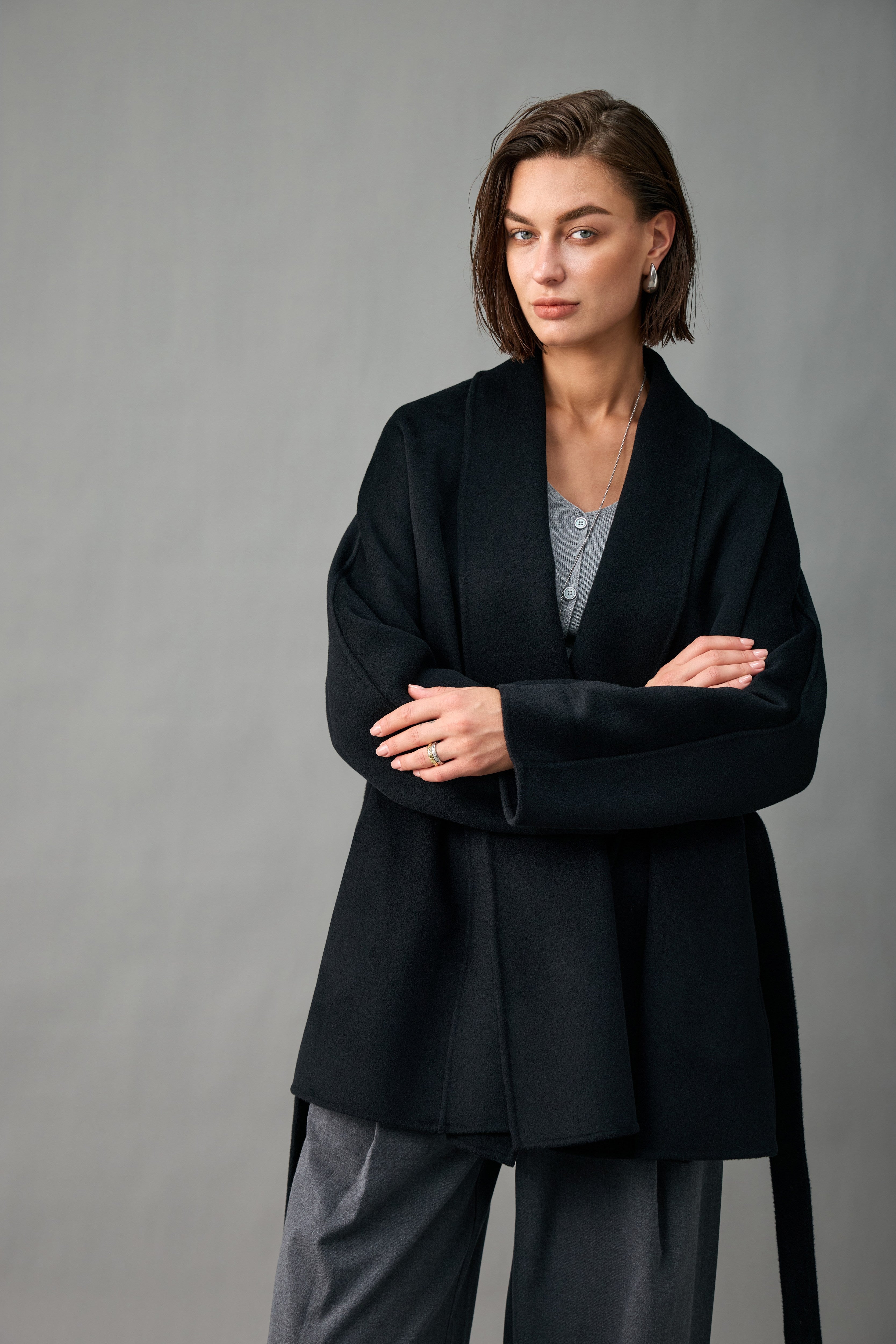 Evelluna Unlined Belted Cashmere Wool Wrap Coat