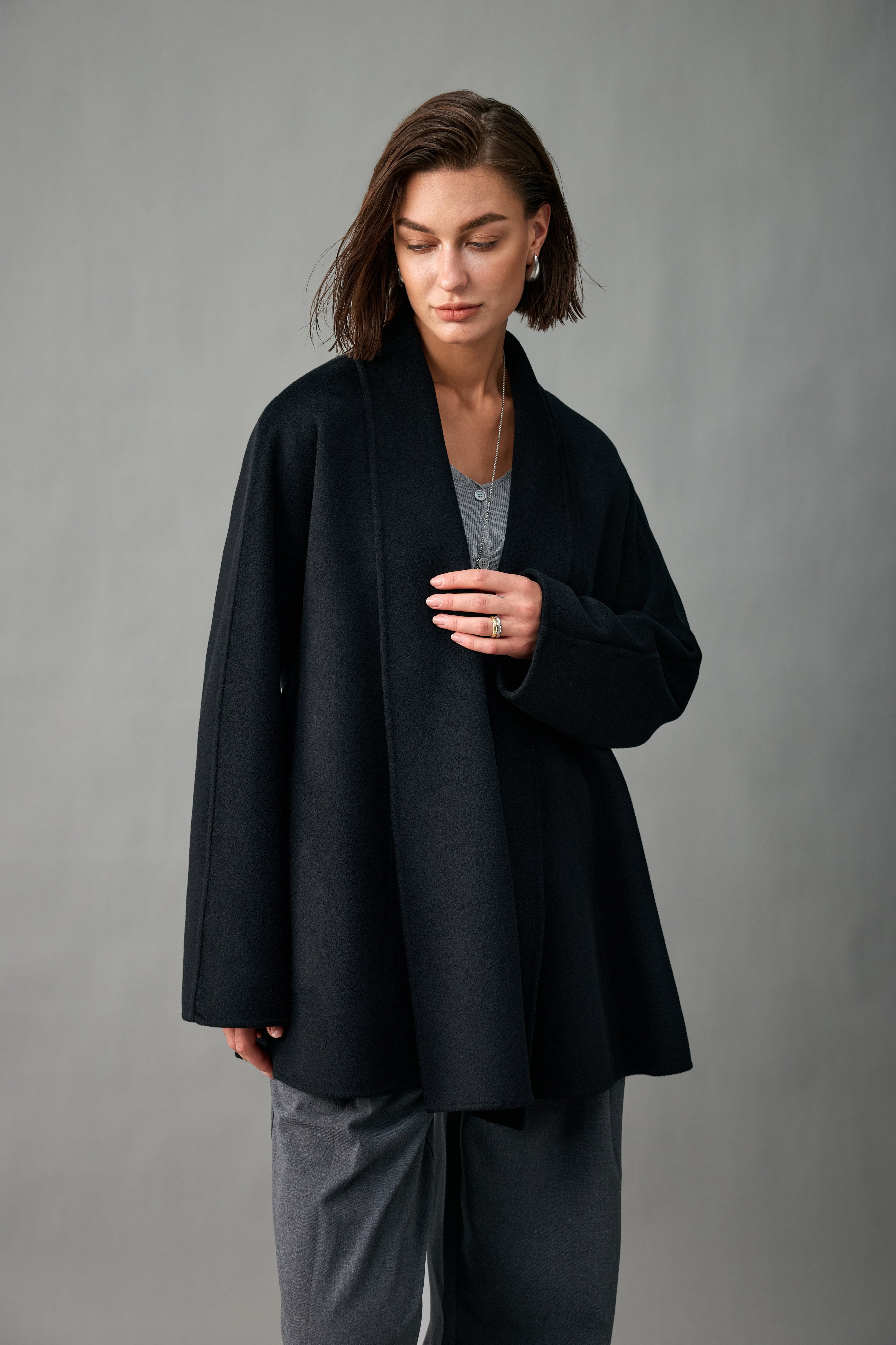 Evelluna Unlined Belted Cashmere Wool Wrap Coat
