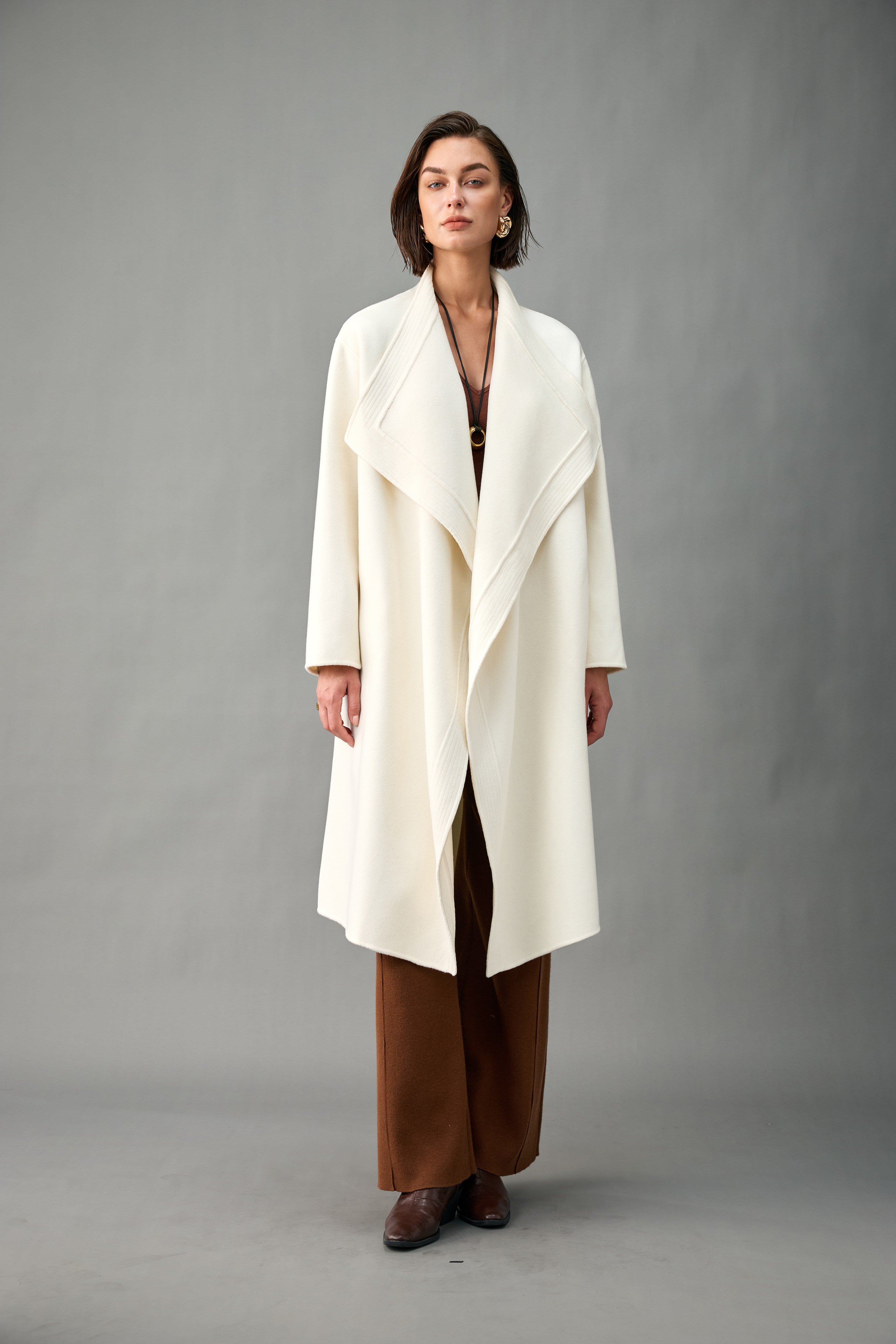 Women’s Cashmere-Wool Waterfall Lapel Longline Coat