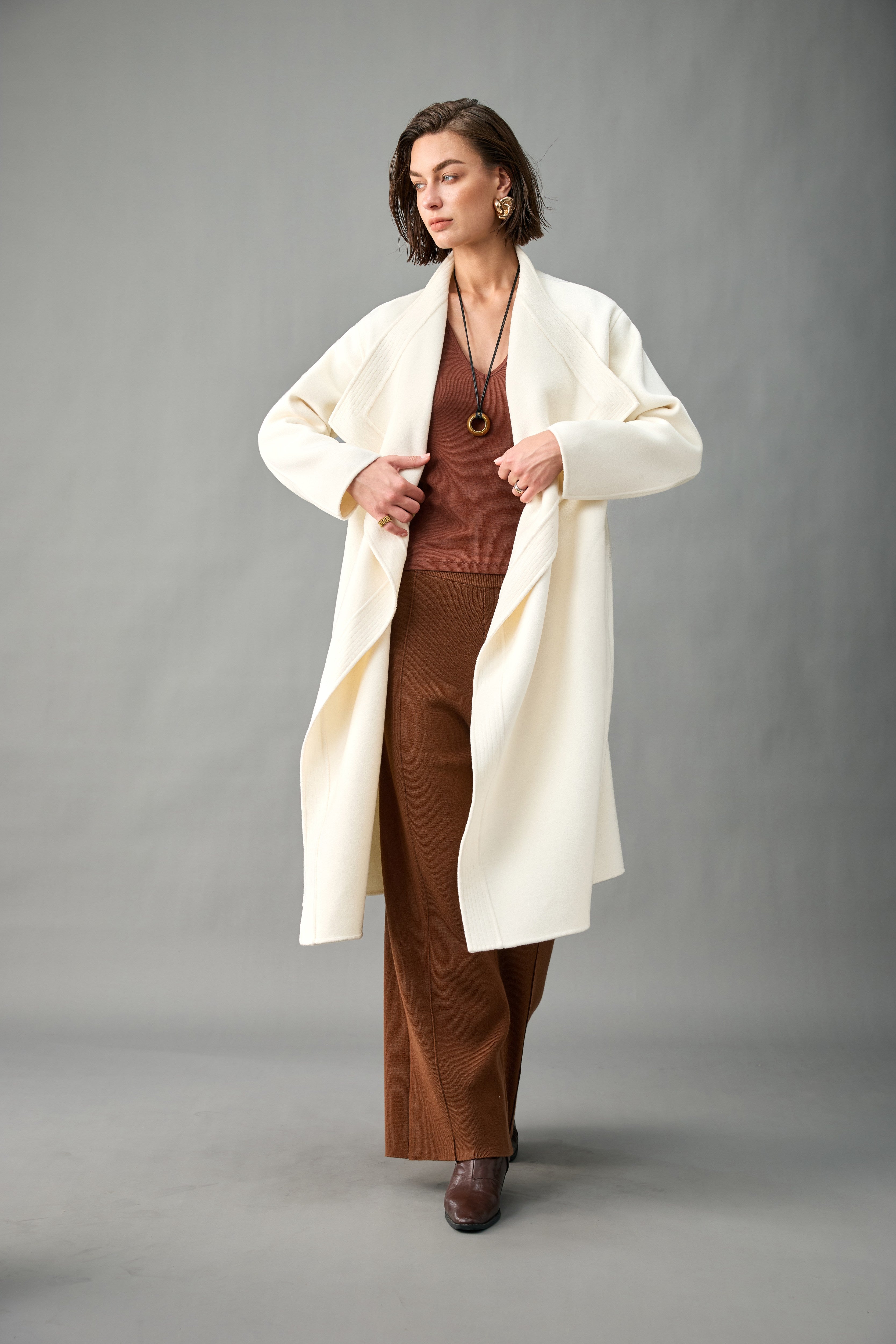 Women’s Cashmere-Wool Waterfall Lapel Longline Coat