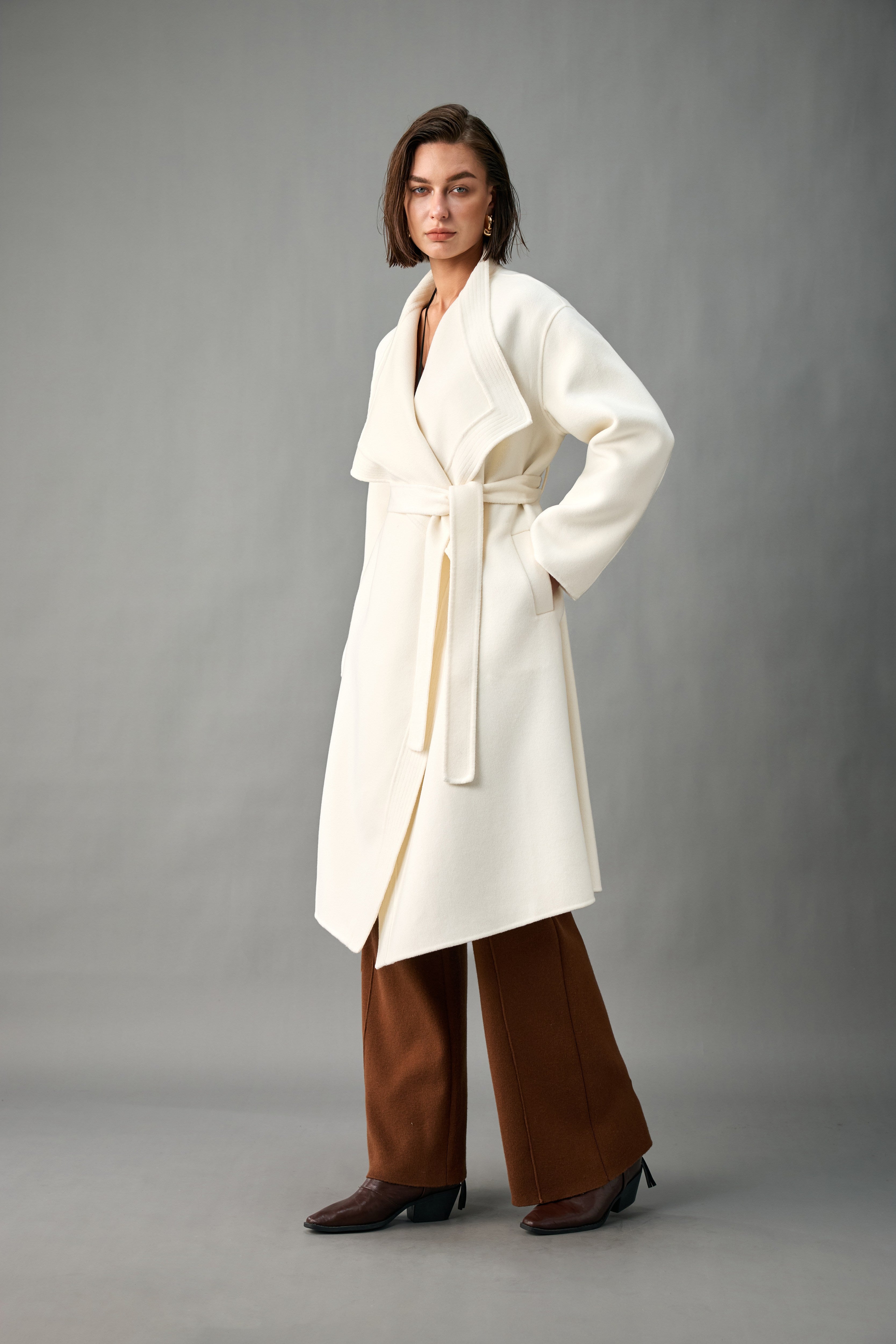 Women’s Cashmere-Wool Waterfall Lapel Longline Coat