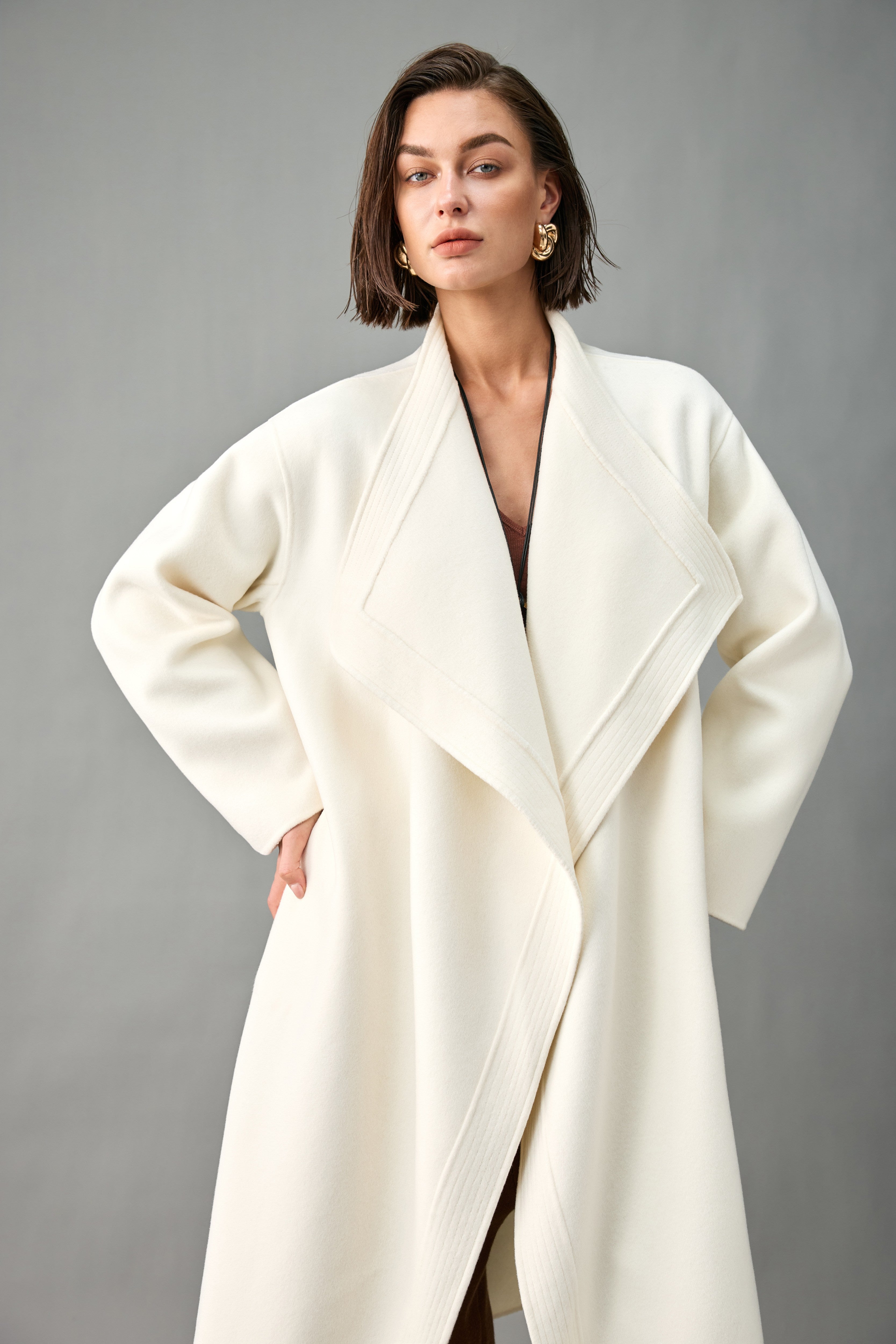 Women’s Cashmere-Wool Waterfall Lapel Longline Coat