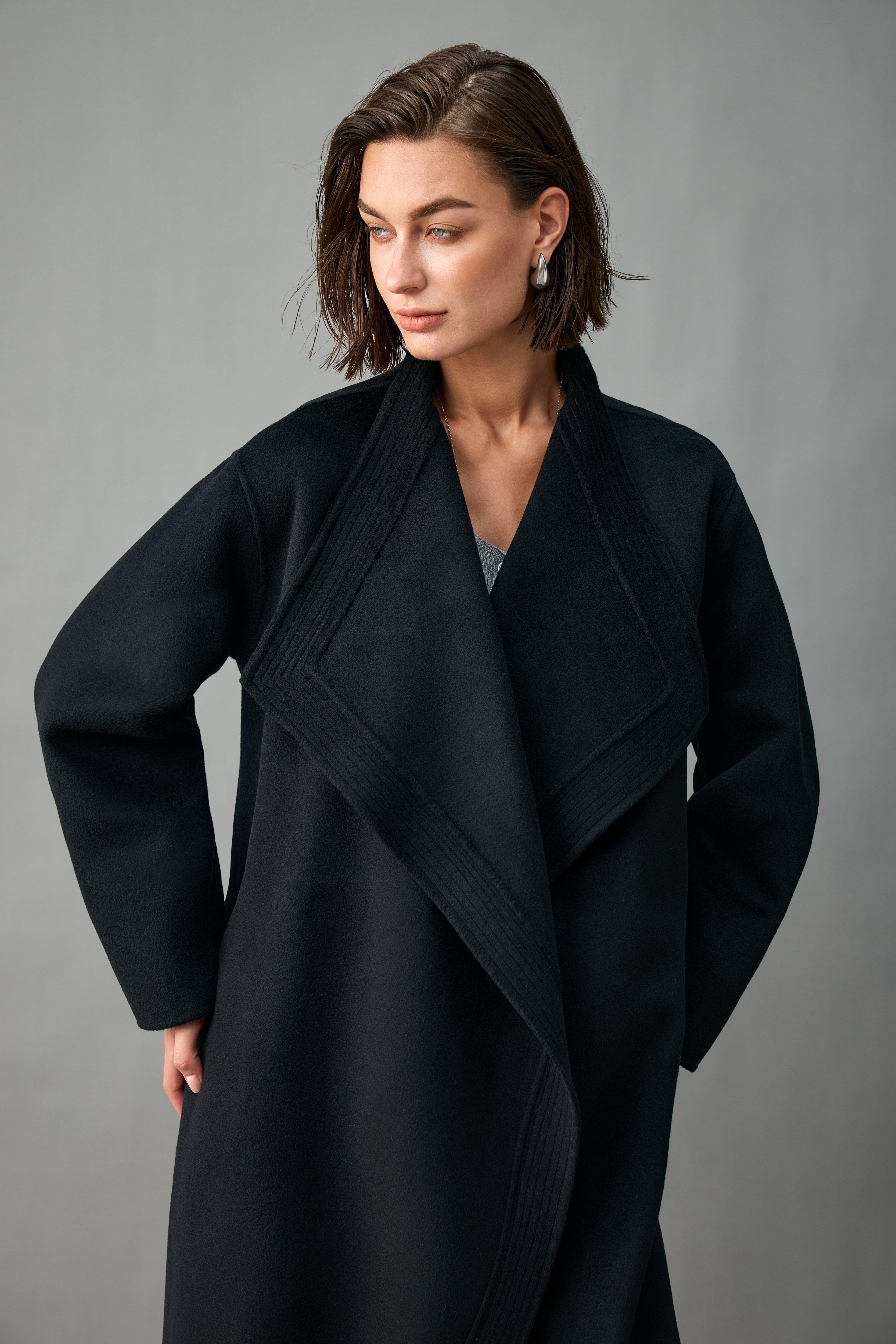 Women’s Cashmere-Wool Waterfall Lapel Longline Coat