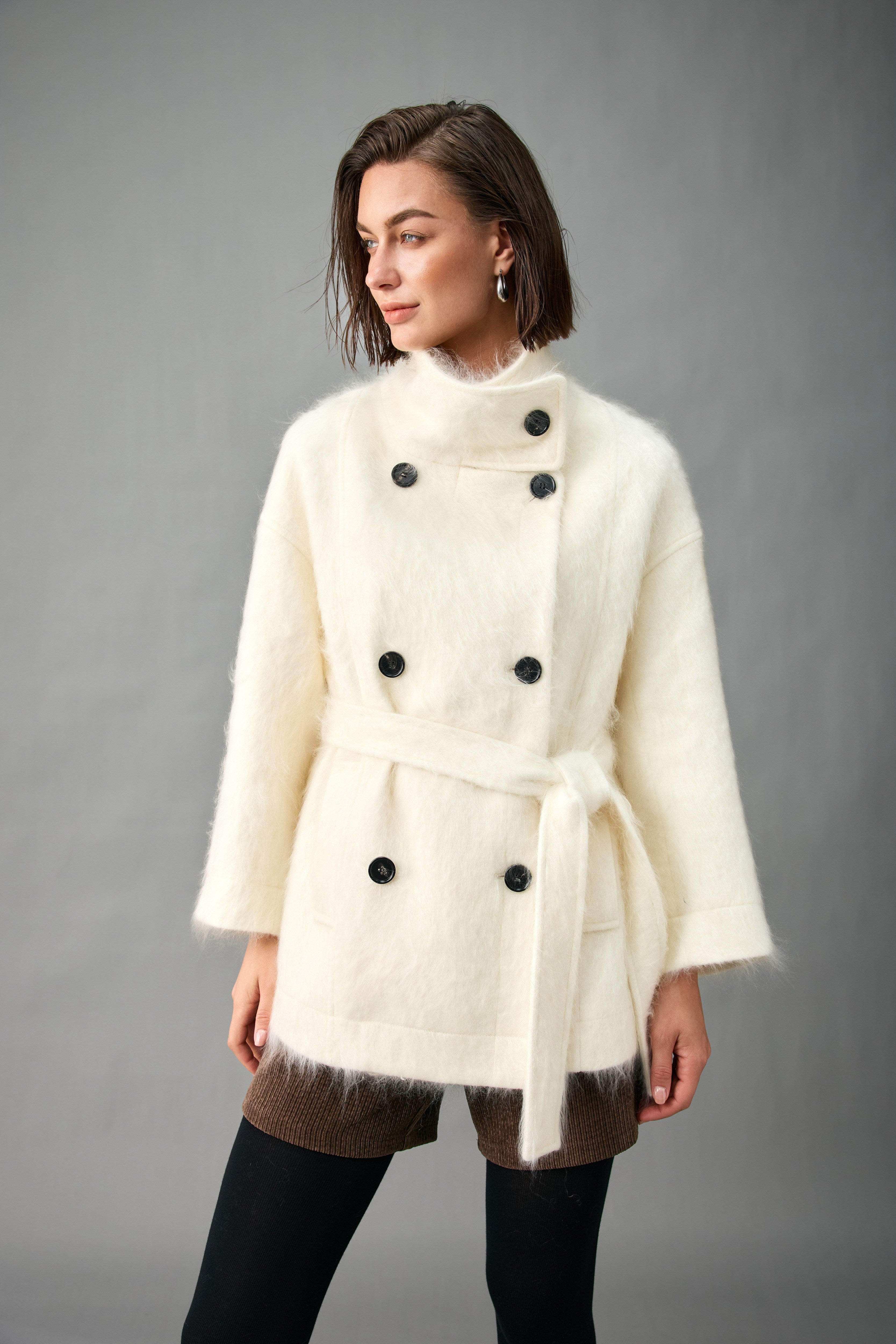 Brushed Double-Breasted Cocoon Cashmere Coat