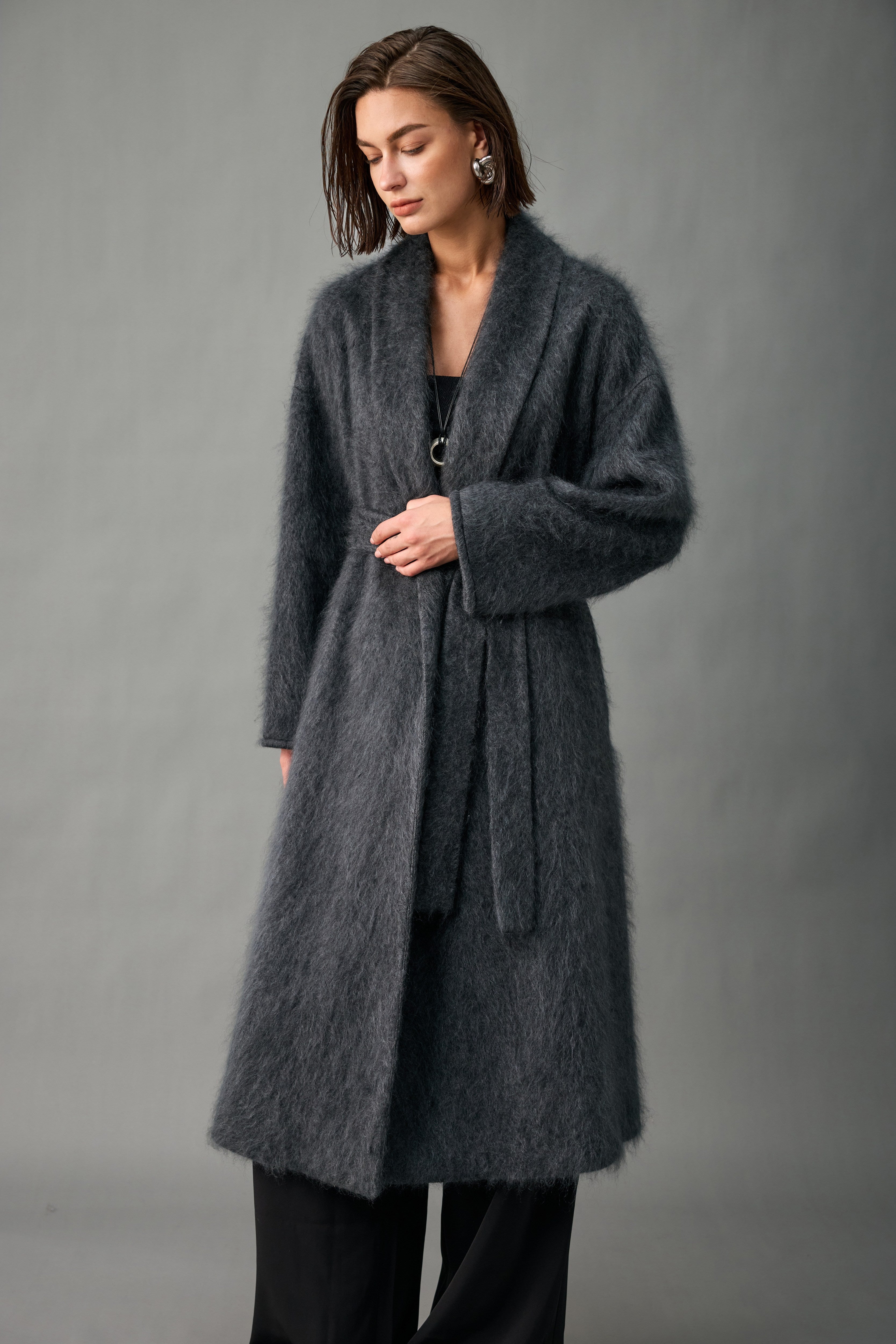 Brushed Belted Cashmere Wrap Coat