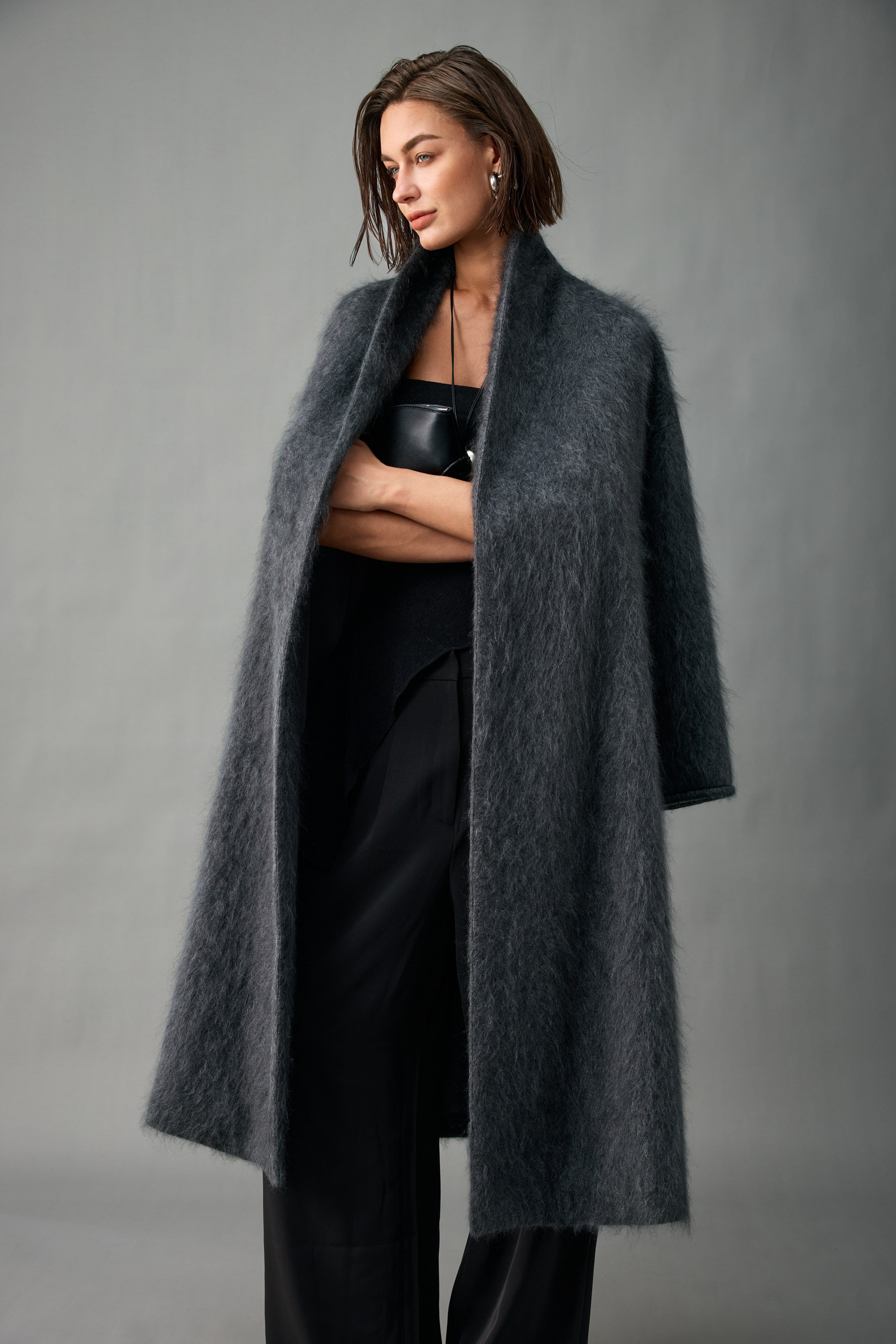 Brushed Belted Cashmere Wrap Coat