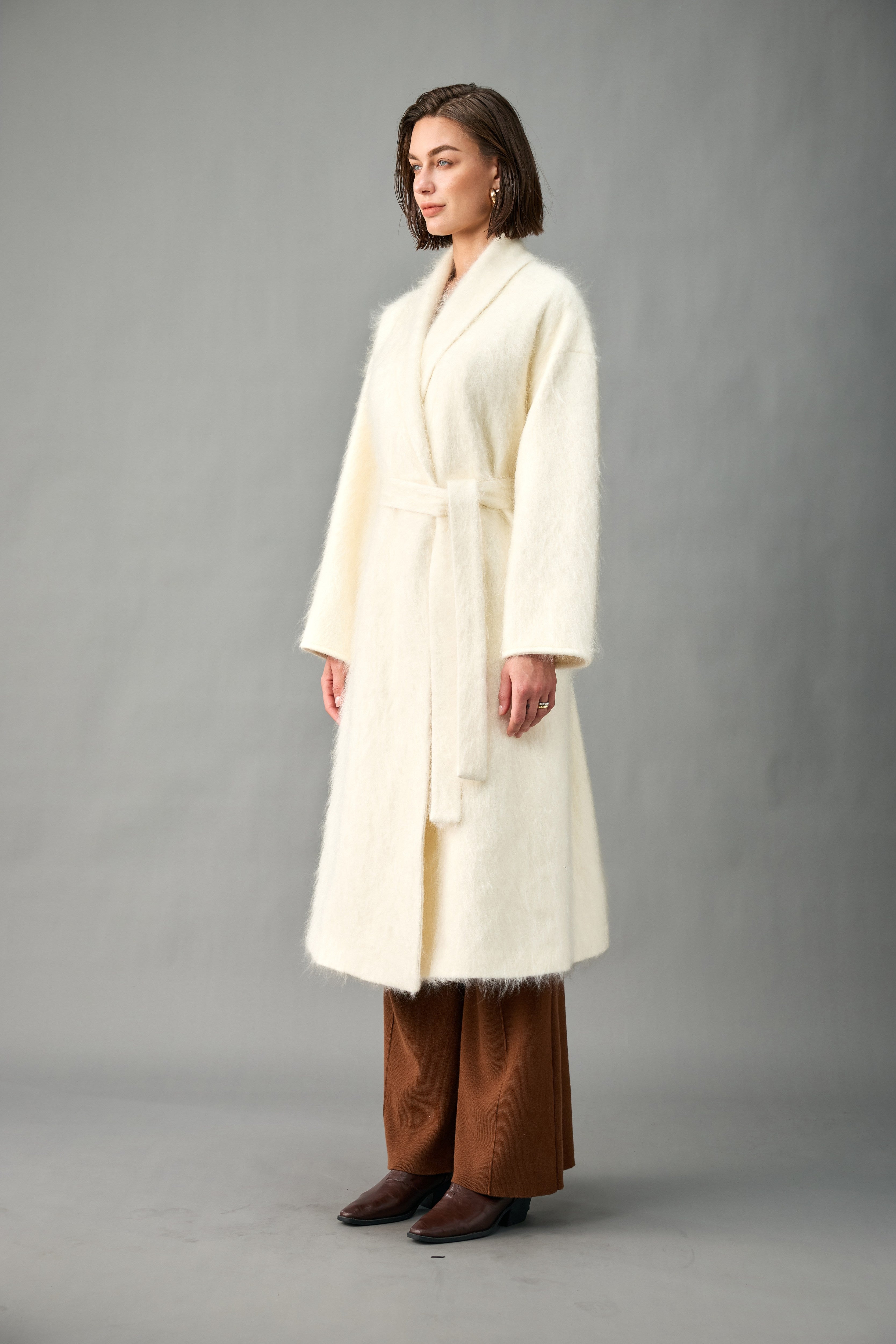 Brushed Belted Cashmere Wrap Coat