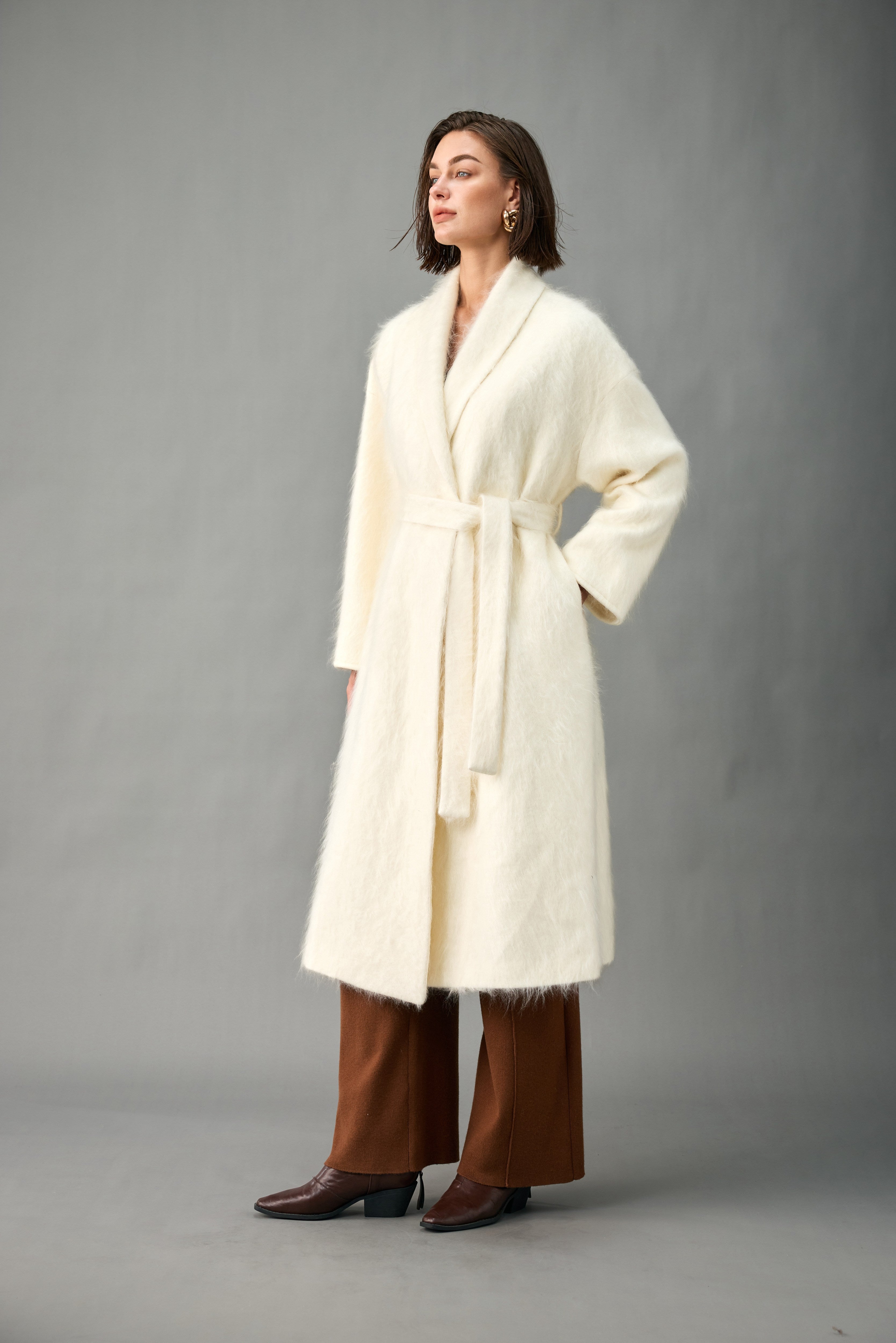 Brushed Belted Cashmere Wrap Coat