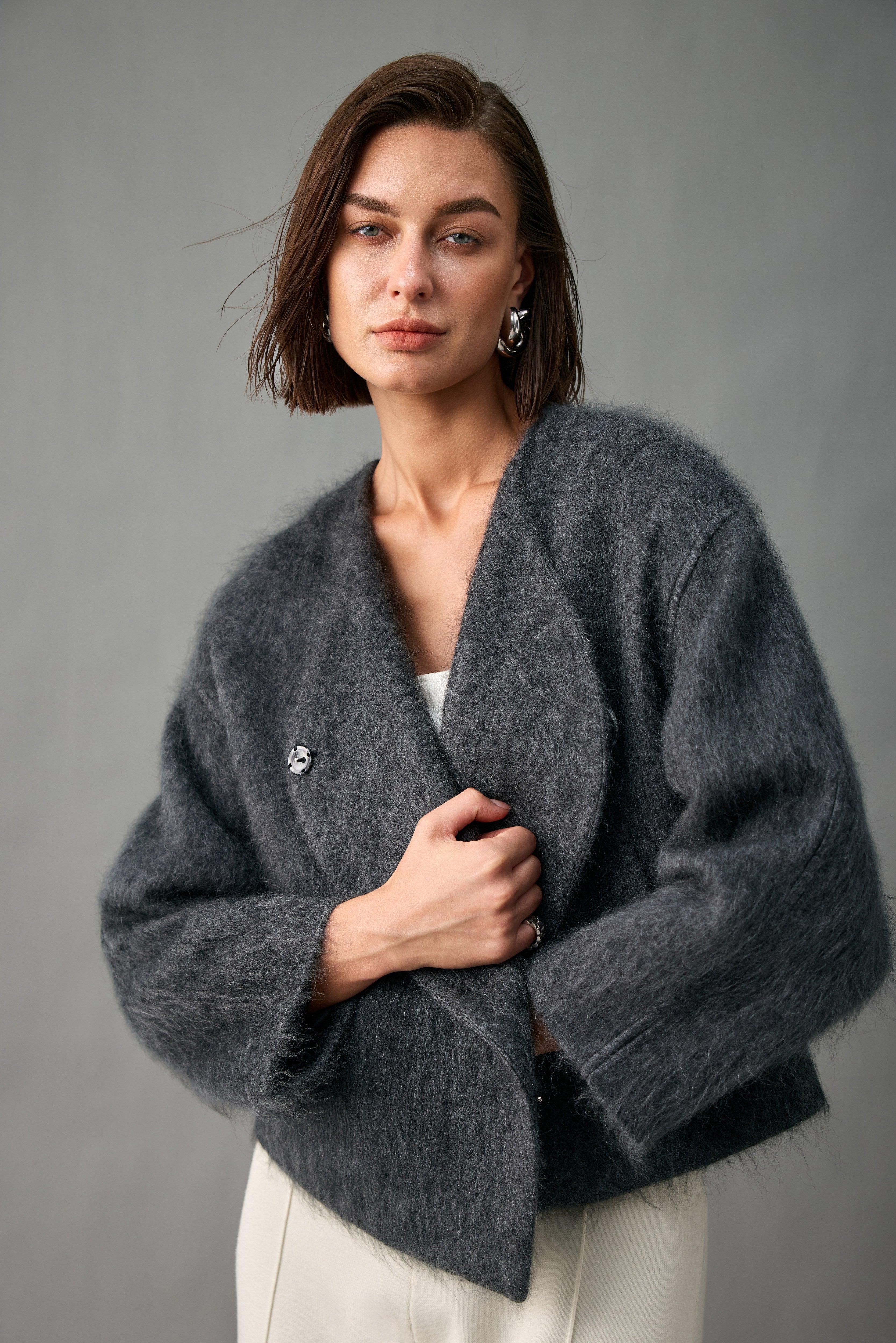 Asymmetric Brushed Cashmere Jacket