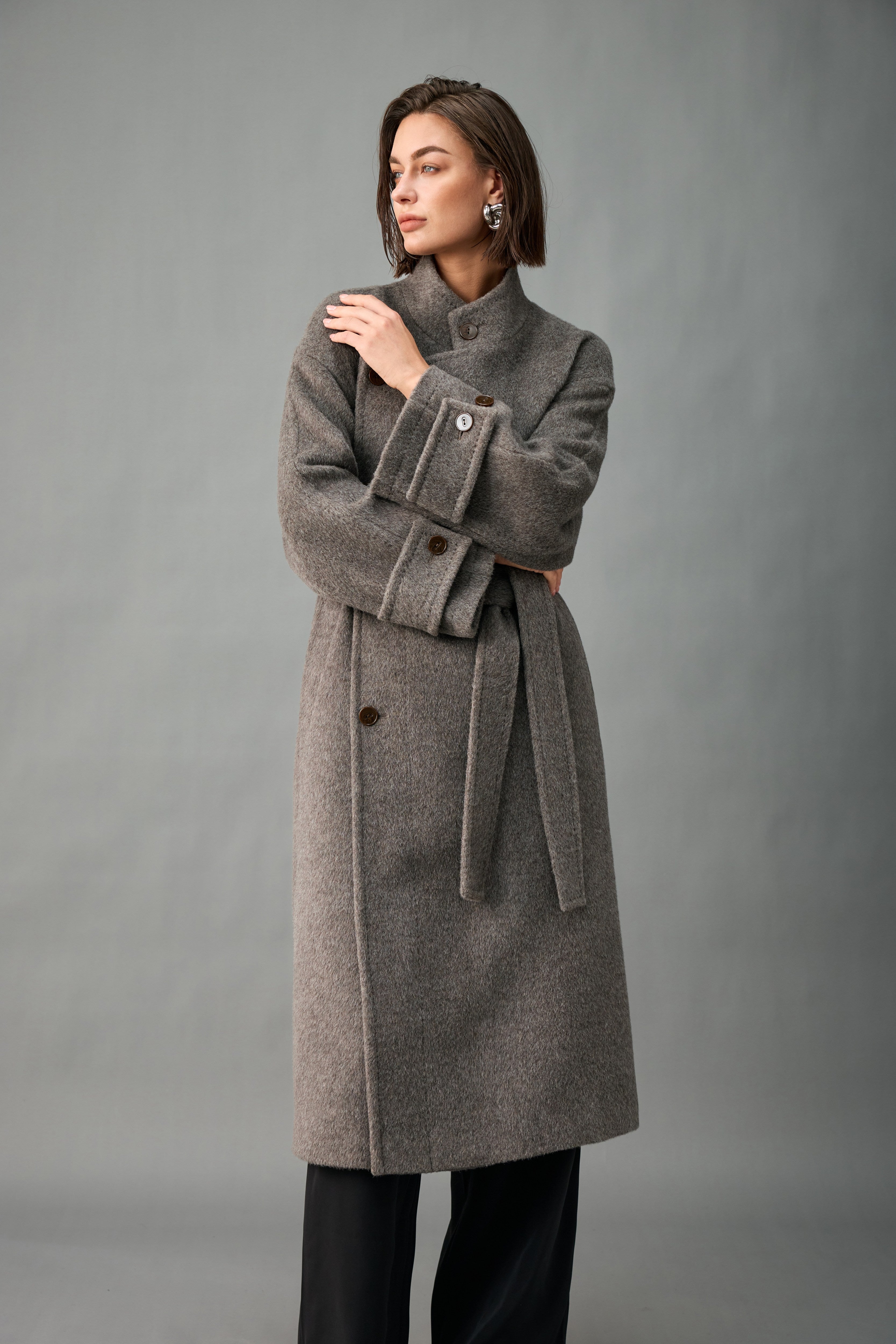 Off-Center Belted Alpaca-Wool Coat
