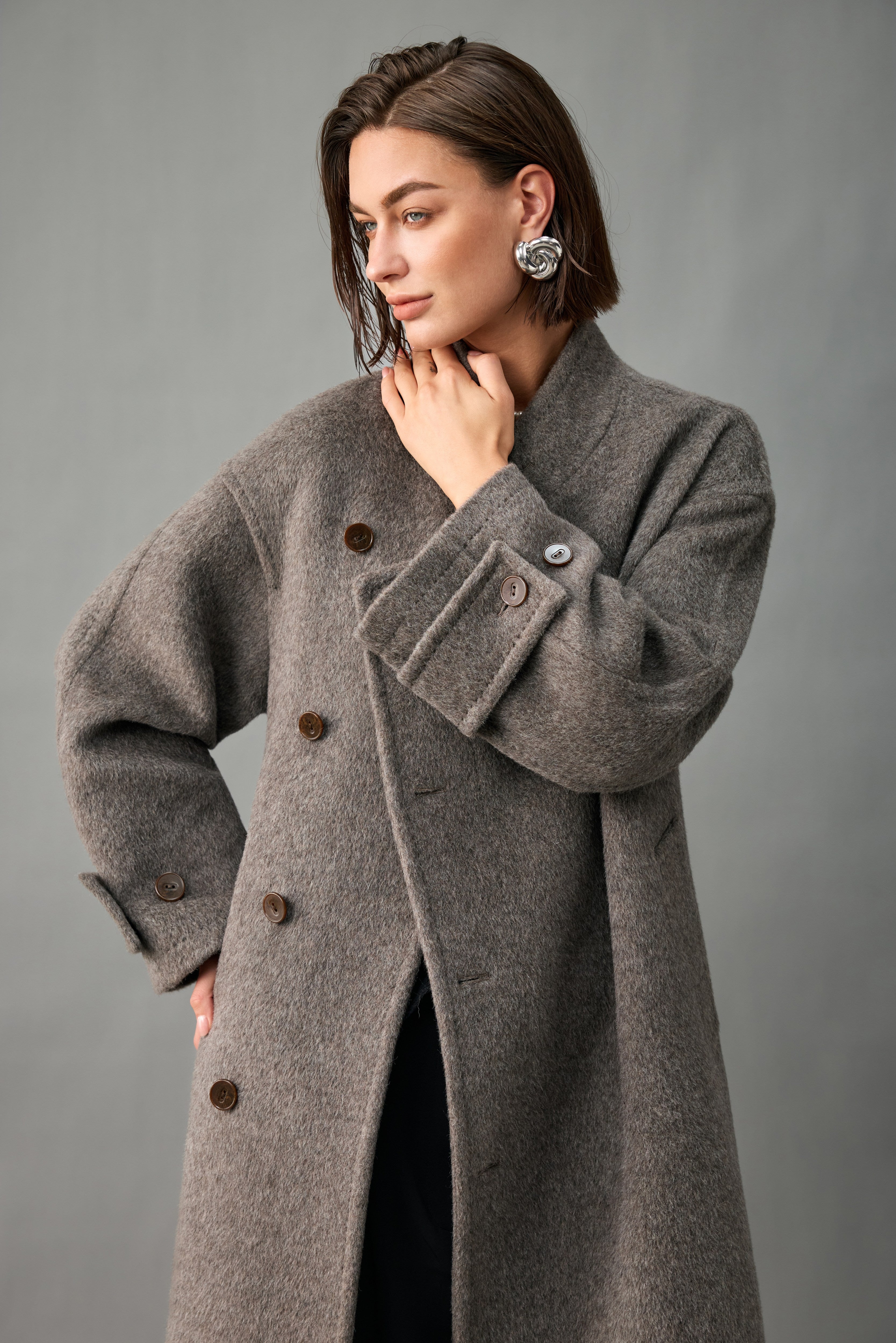 Off-Center Belted Alpaca-Wool Coat