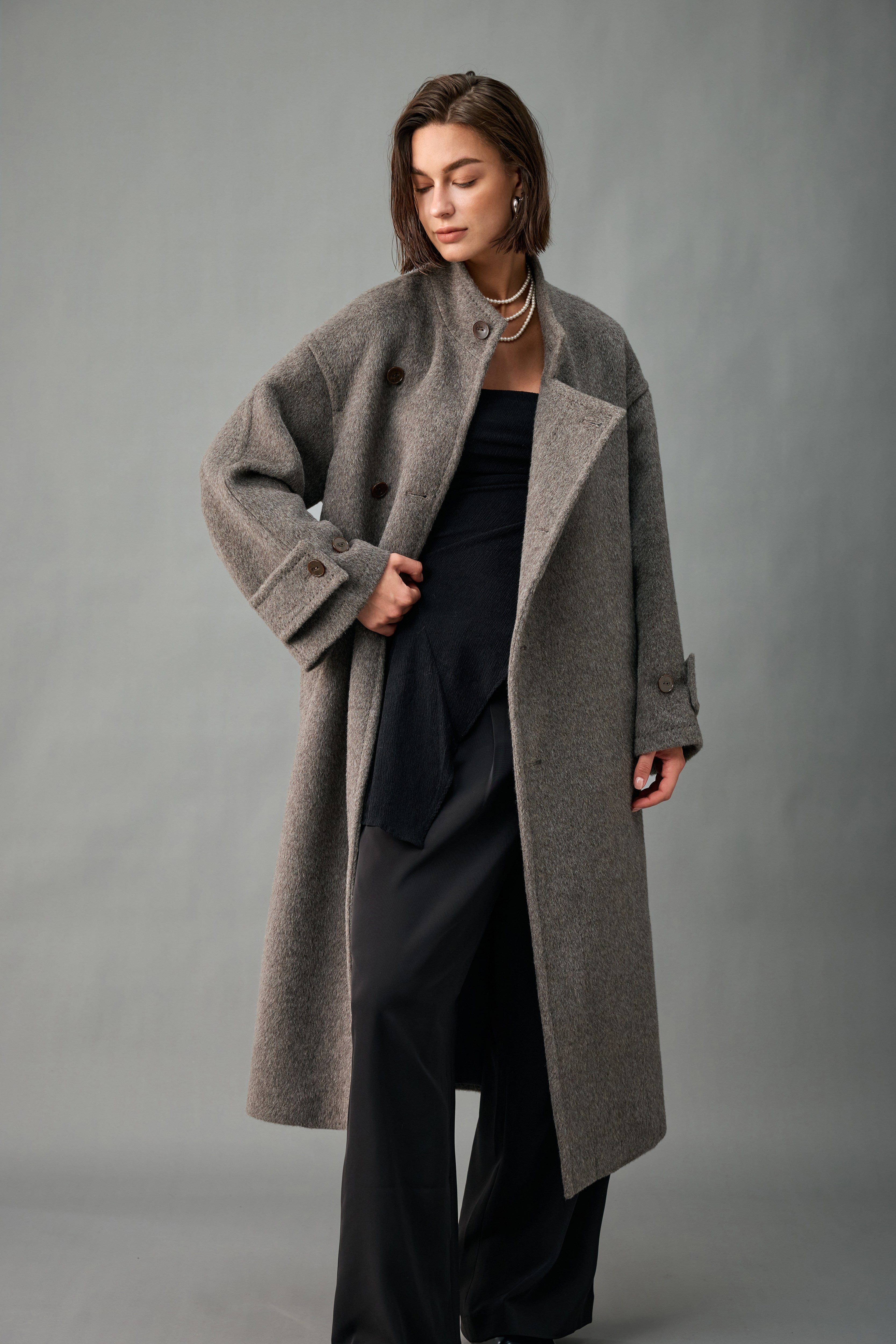 Off-Center Belted Alpaca-Wool Coat