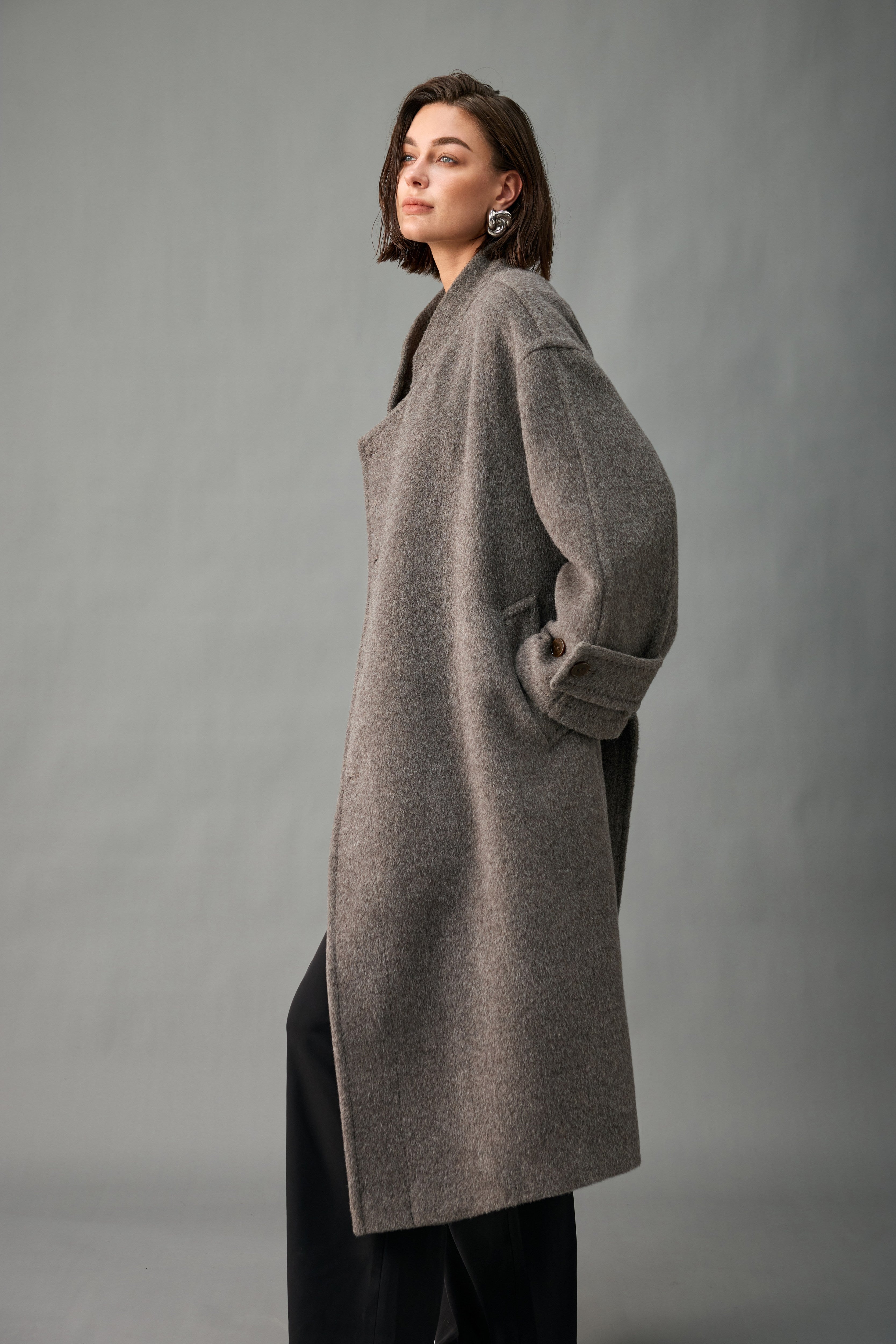 Off-Center Belted Alpaca-Wool Coat