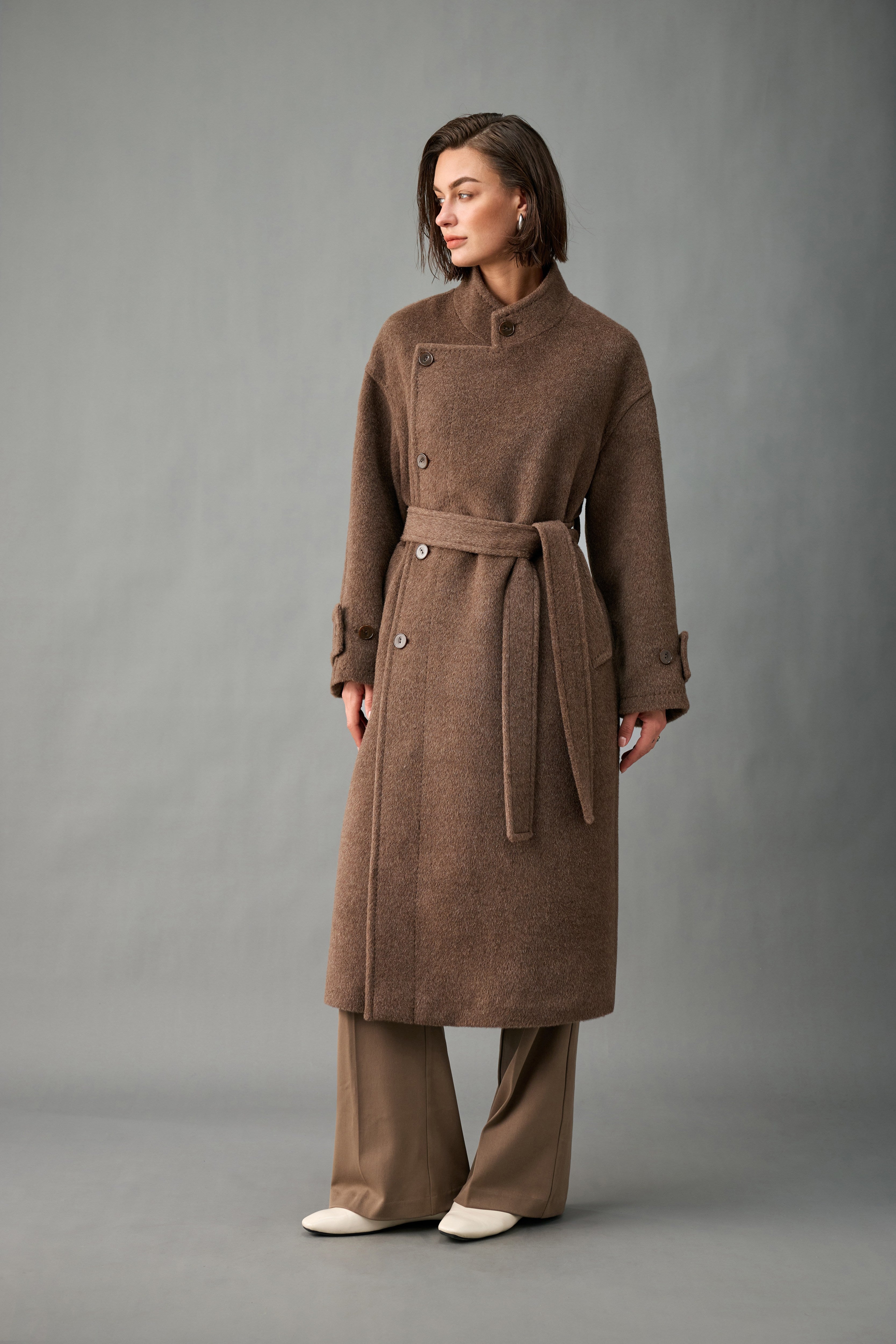Off-Center Belted Alpaca-Wool Coat