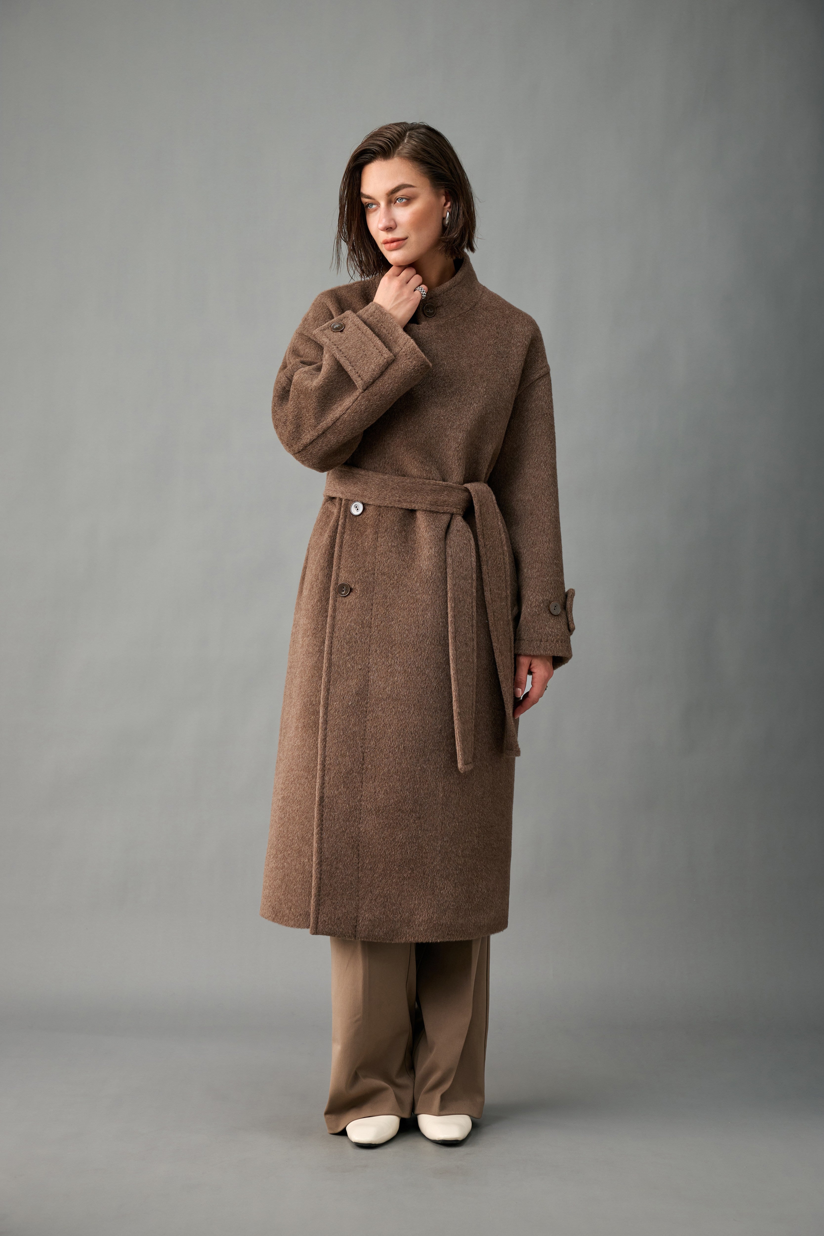 Off-Center Belted Alpaca-Wool Coat