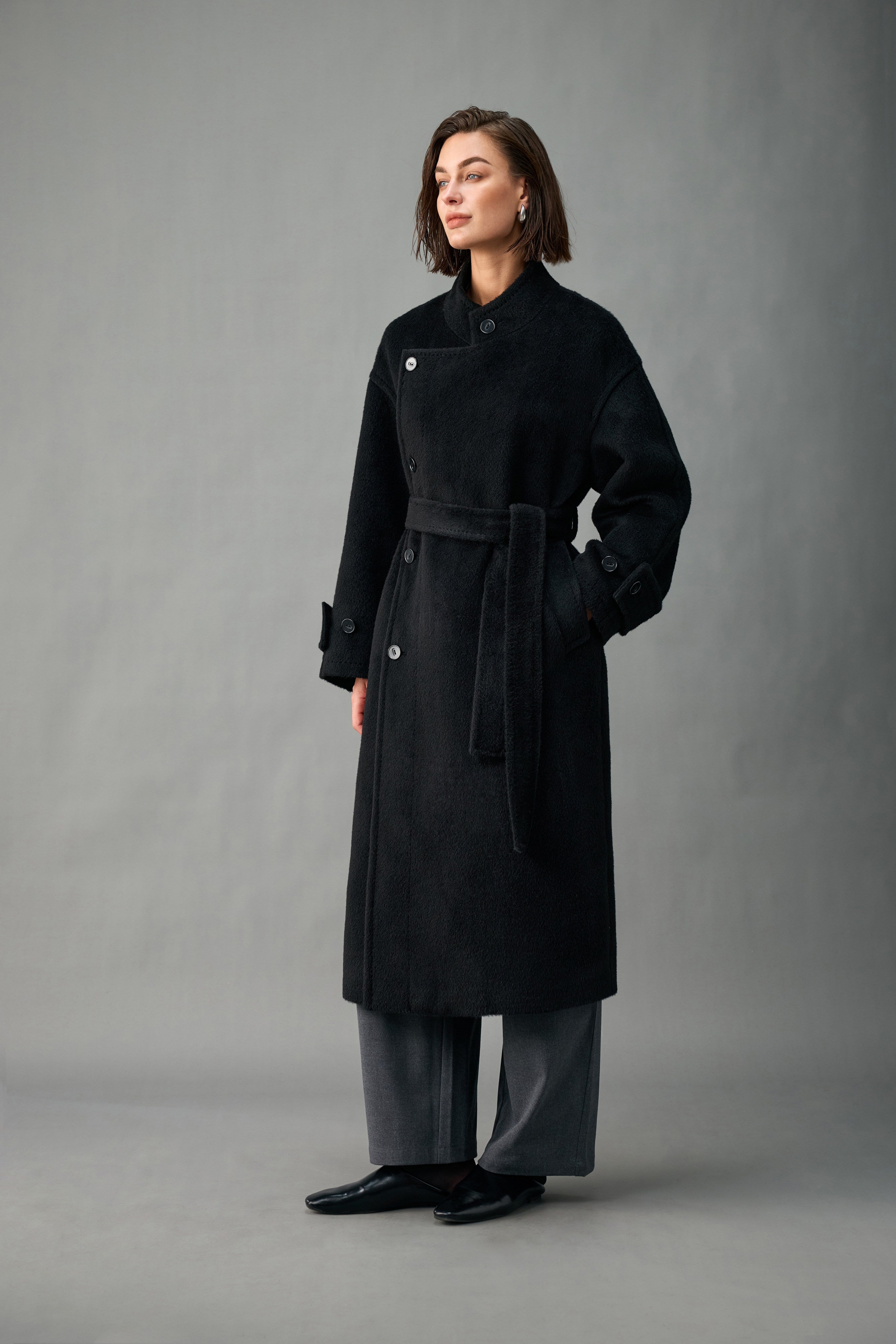 Off-Center Belted Alpaca-Wool Coat