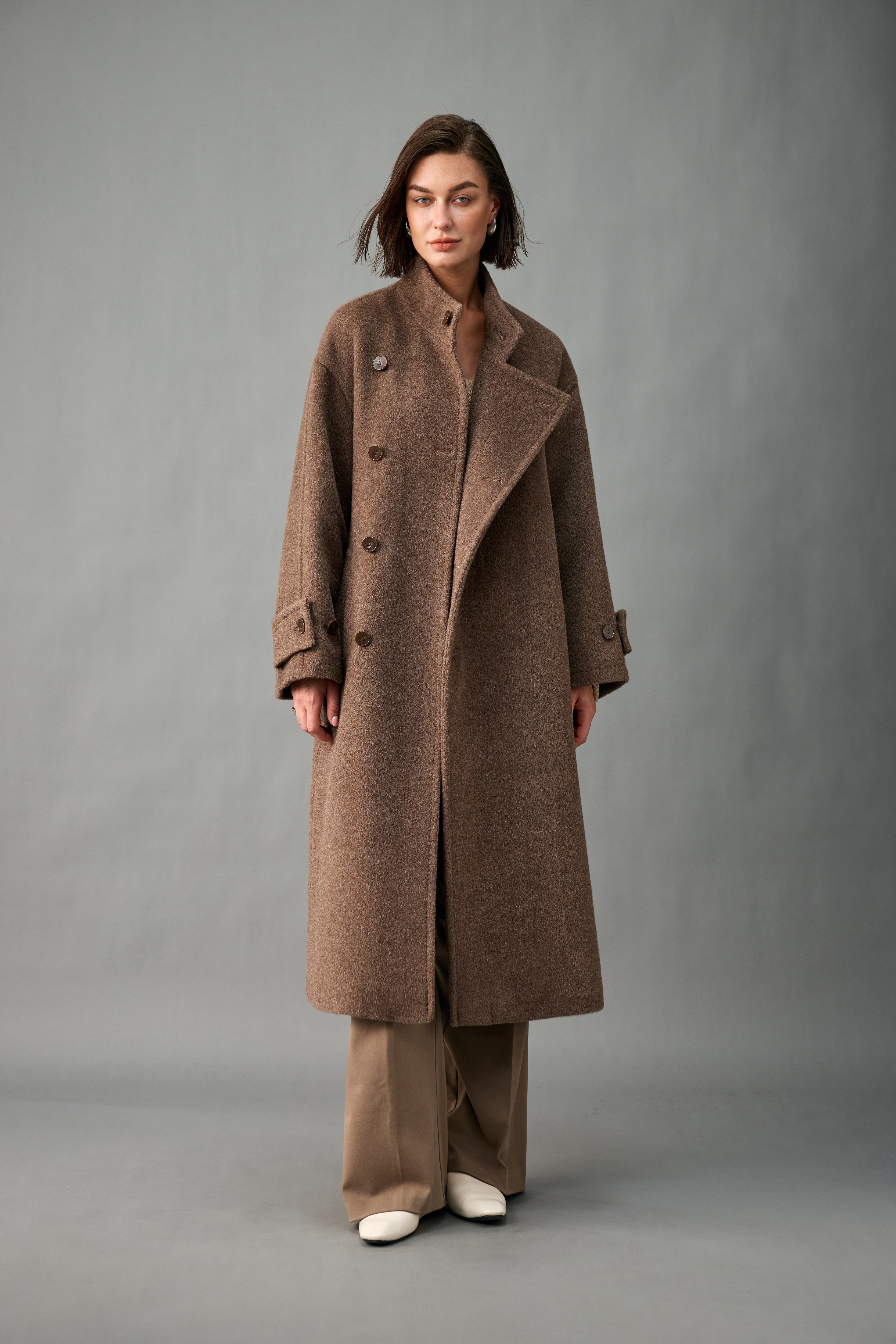 Off-Center Belted Alpaca-Wool Coat
