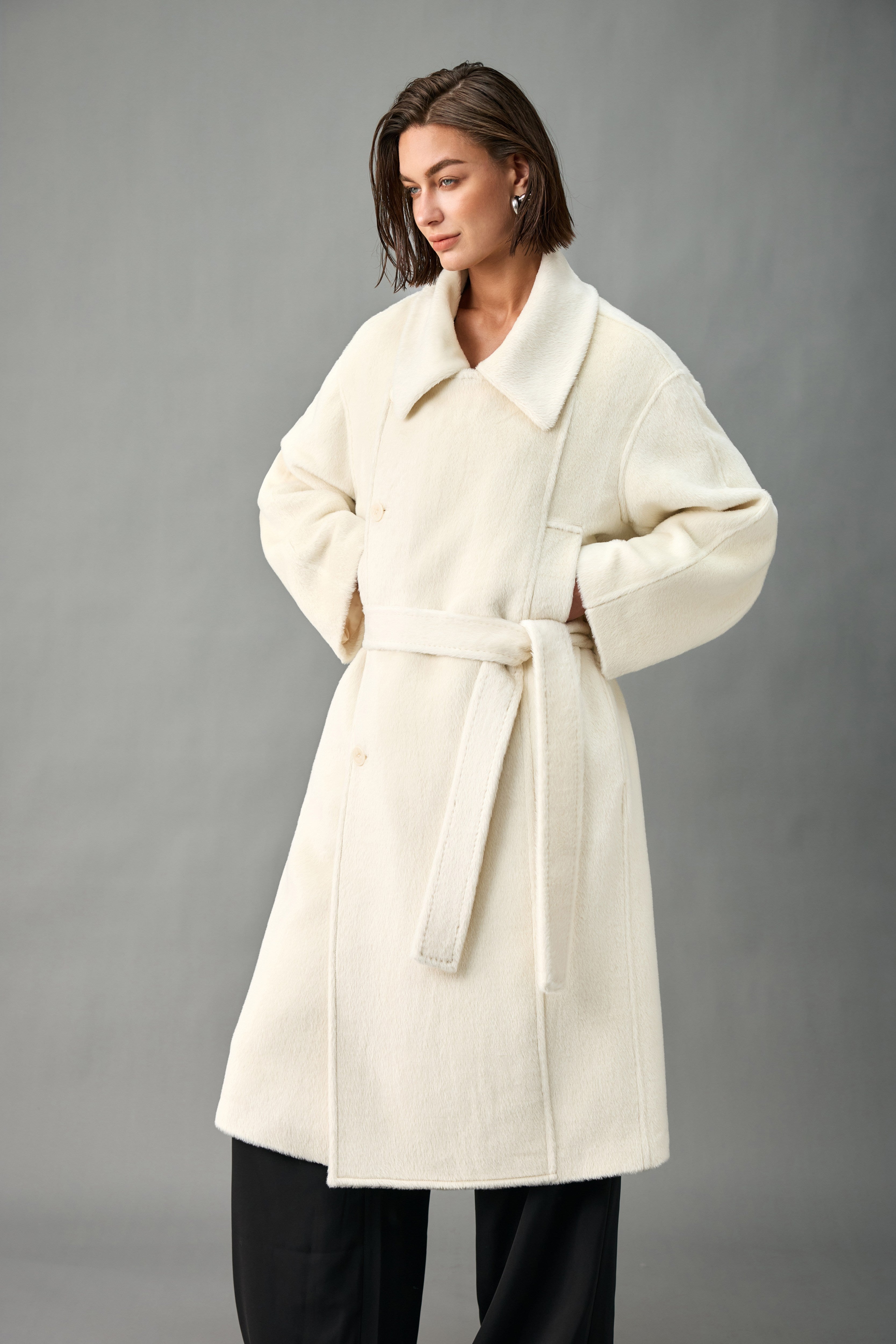 Convertible Collar Double-Breasted Alpaca-Wool Coat