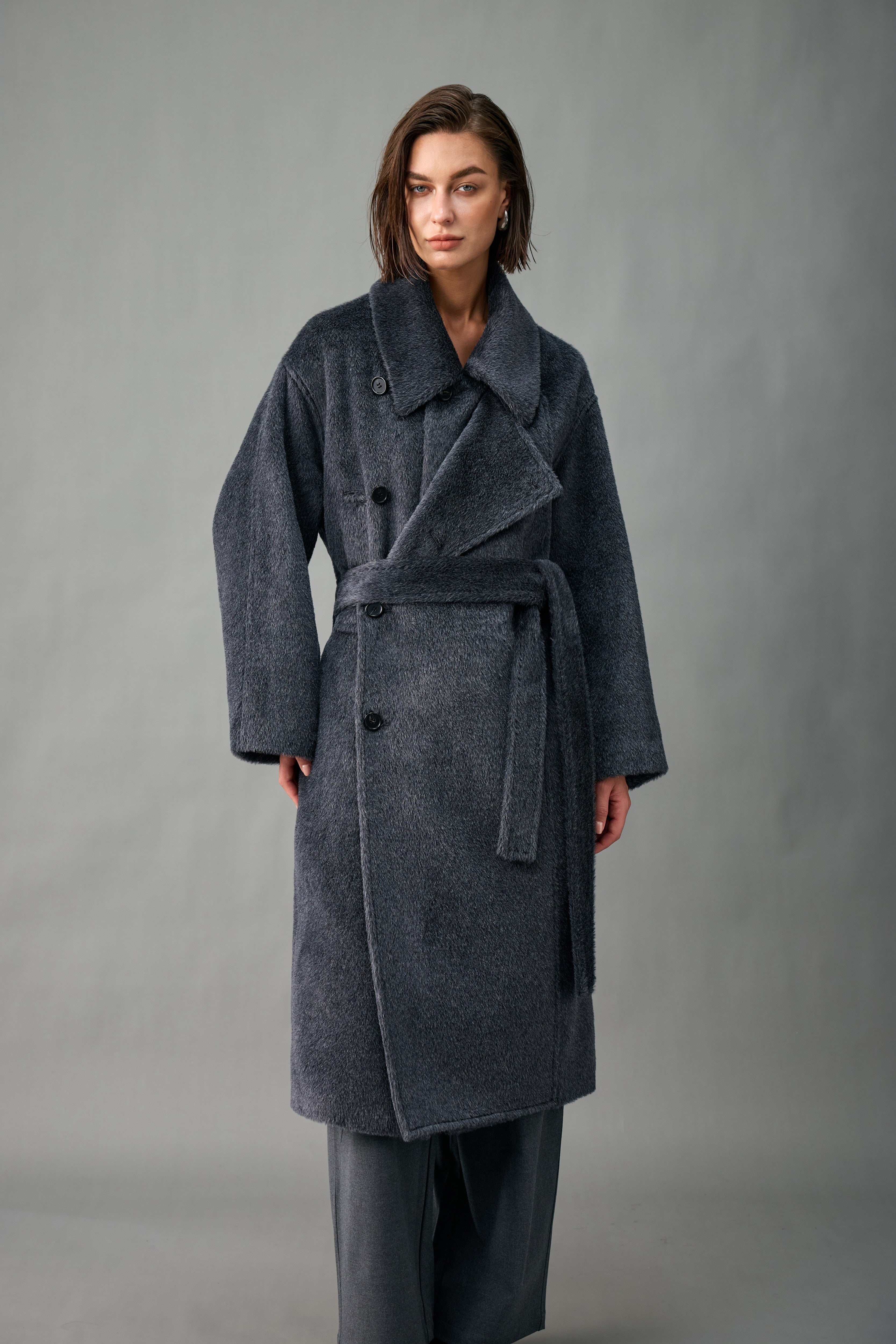 Convertible Collar Double-Breasted Alpaca-Wool Coat