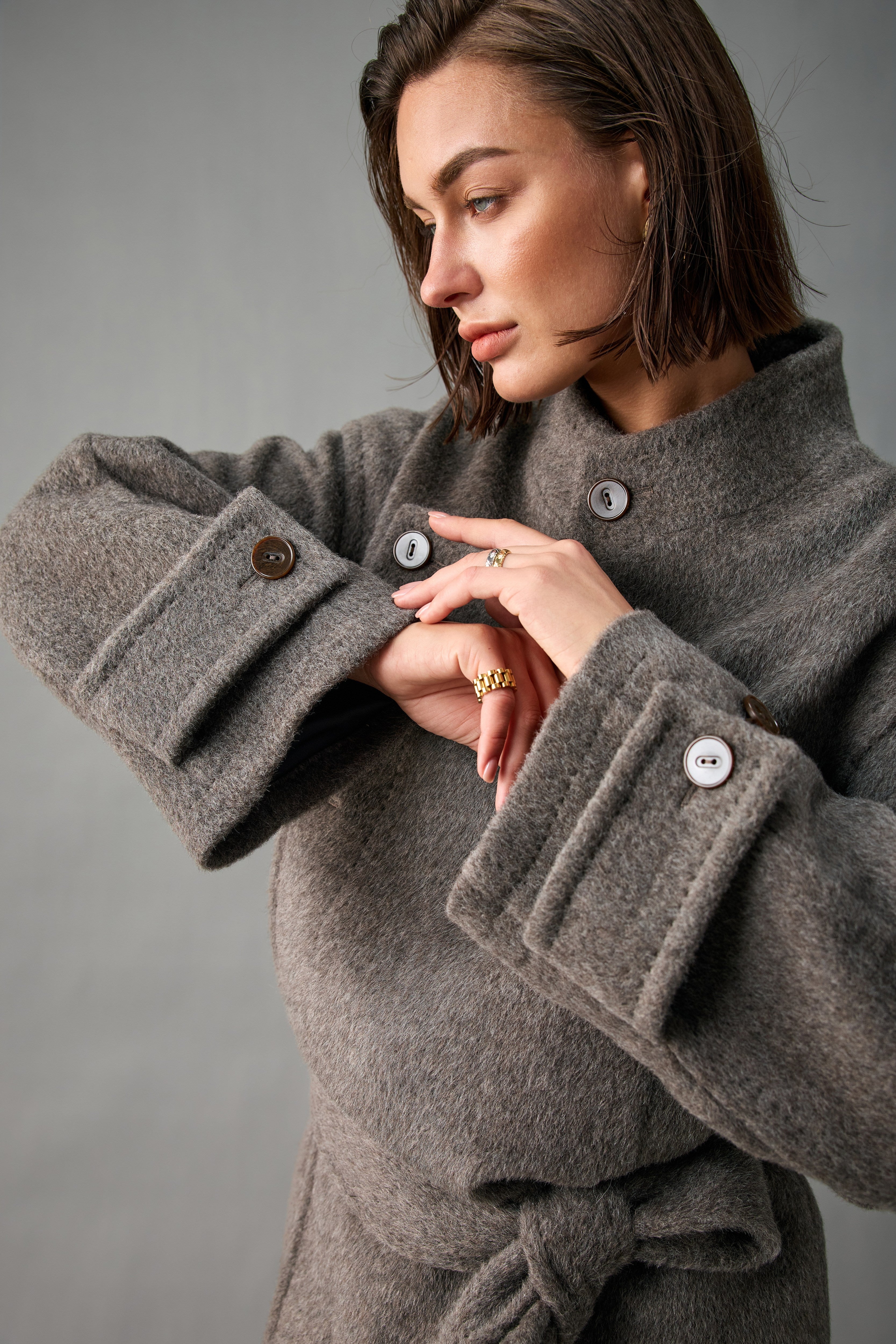 Short Asymmetric Belted Alpaca-Wool Coat