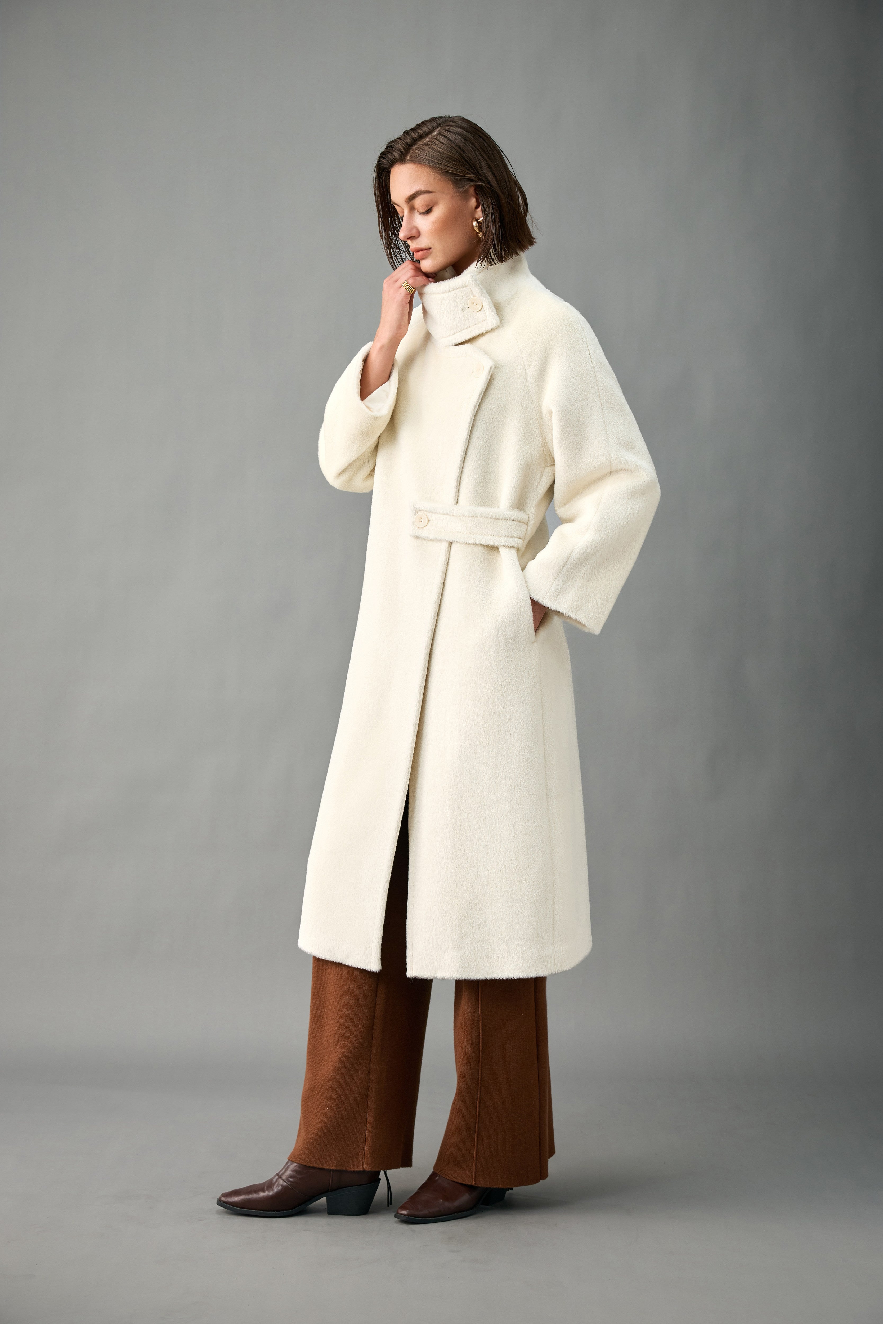 Asymmetric Stand Collar Alpaca-Wool Coat