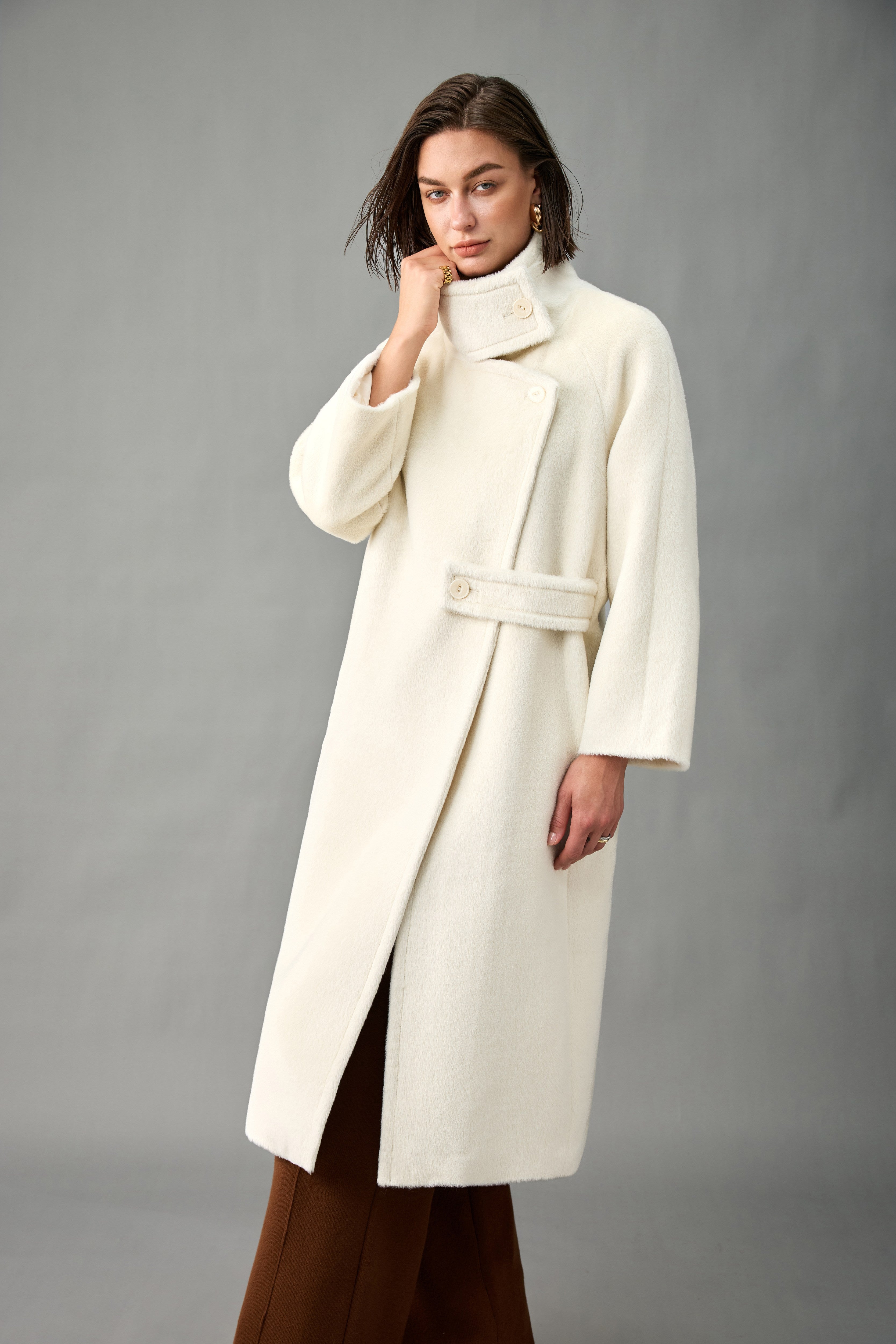 Asymmetric Stand Collar Alpaca-Wool Coat