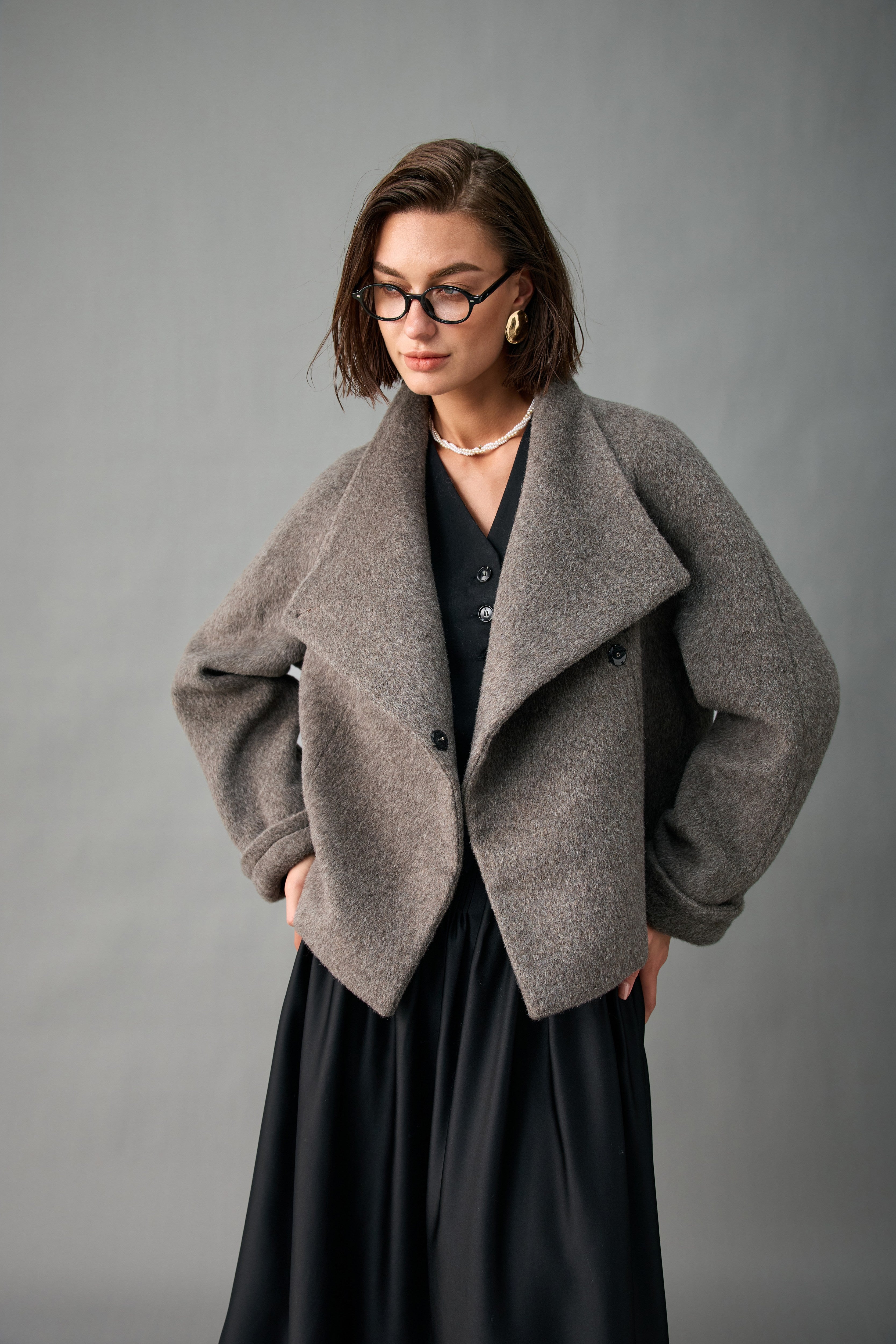 Single-Button Alpaca Blend Cropped Coat